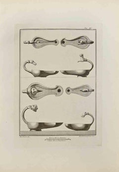 Öllampe mit Tierköpfen – Radierung von Ferdinando Campana – 18. Jahrhundert