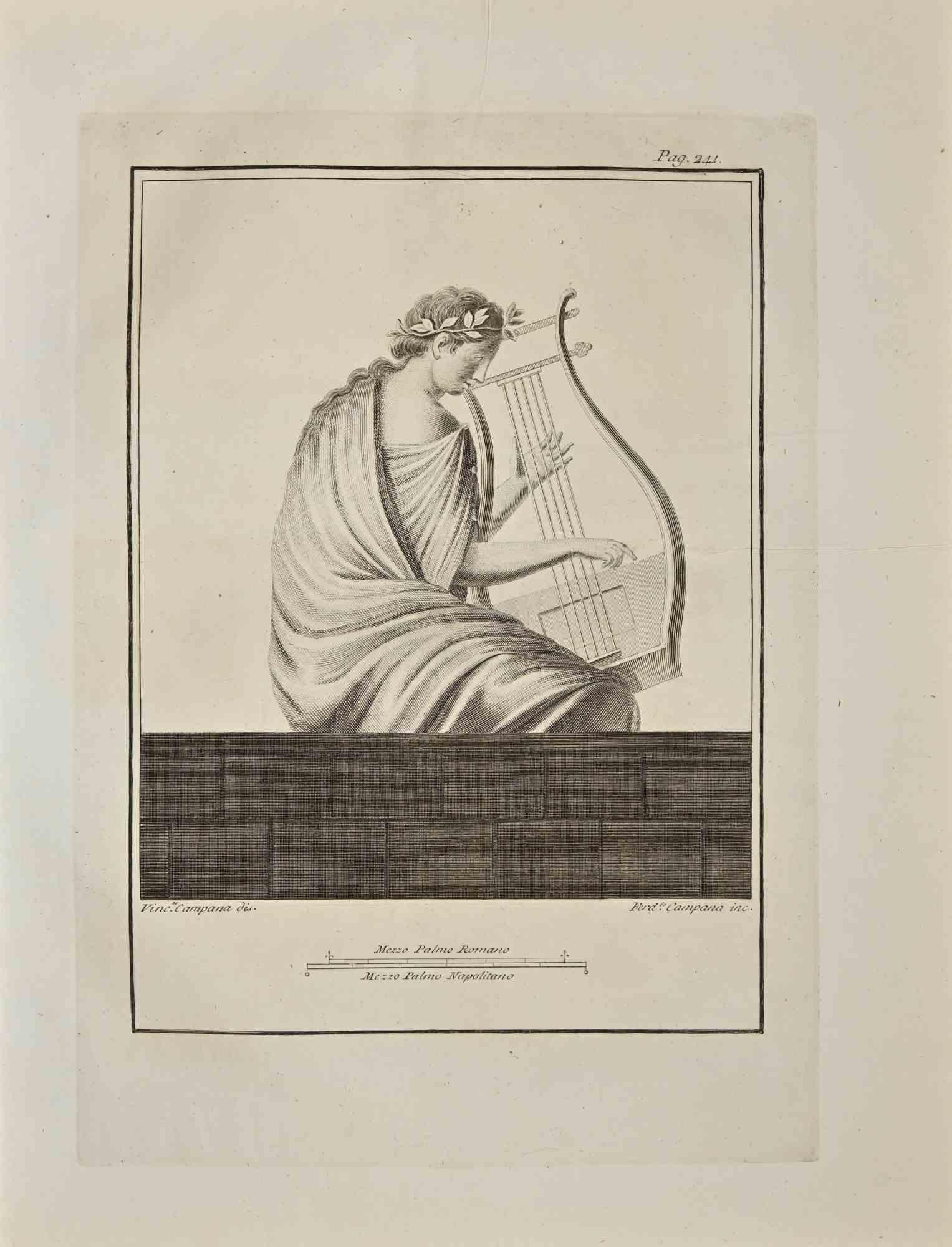 Ferdinando Campana Figurative Print - Player - Etching F. Campana - 18th Century