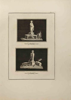 Objets pompéiens avec divinité - gravure de Ferdinando Campana - 18ème siècle