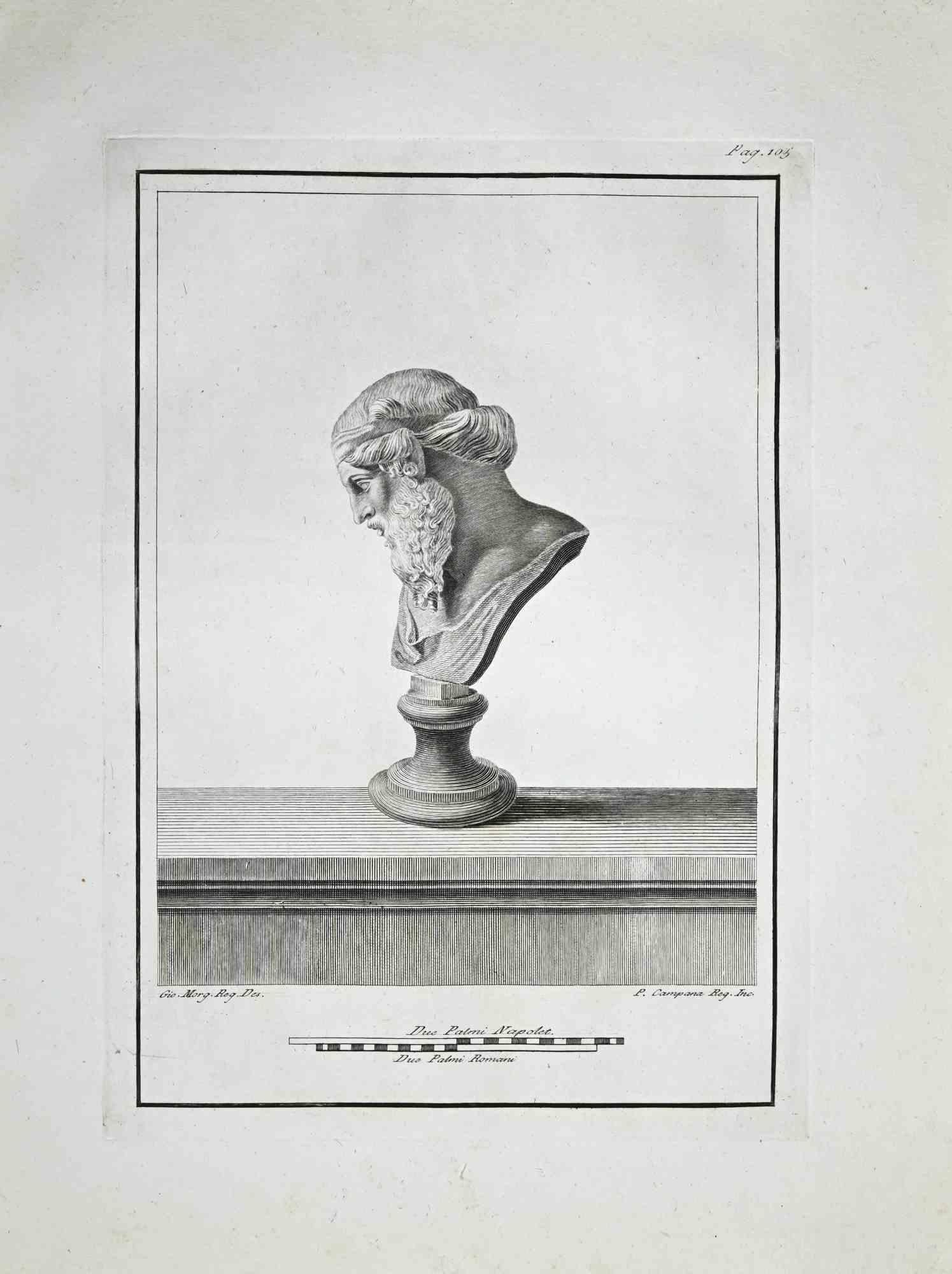 Profil einer antiken römischen Büste – Radierung von Ferdinando Campana – Ende des 18. Jahrhunderts