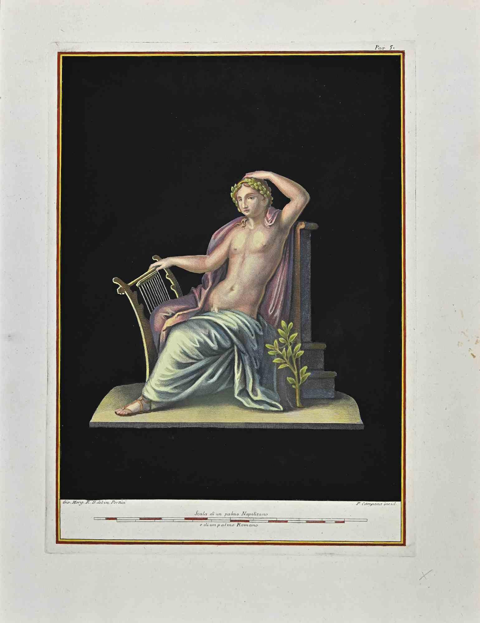 Roman Fresco  from "Antiquities of Herculaneum" is an etching on paper realized by Ferdinando Campana in 1772s.

Signed on the plate.

Good conditions.

The etching belongs to the print suite “Antiquities of Herculaneum Exposed” (original title: “Le