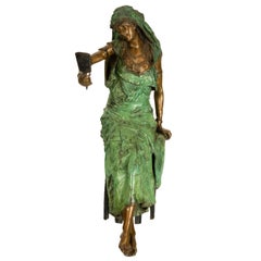 Antique Italian Art Nouveau Coldpainted Bronze Orientalist Figure Arab Girl 1900