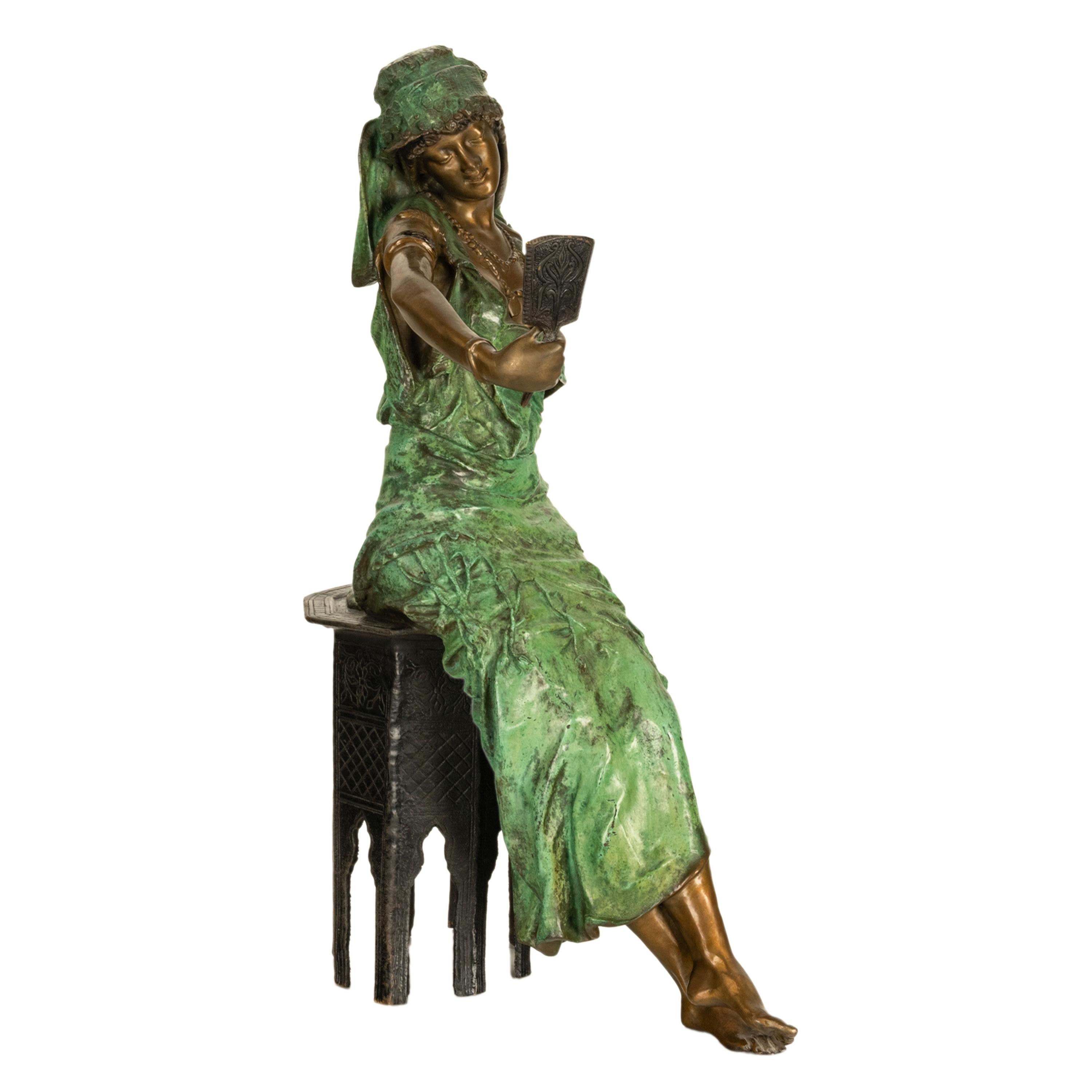 Antike italienische Jugendstil-Figur eines arabischen Mädchens aus kalt bemalter Bronze, 1900 (Art nouveau), Sculpture, von Ferdinando De Luca