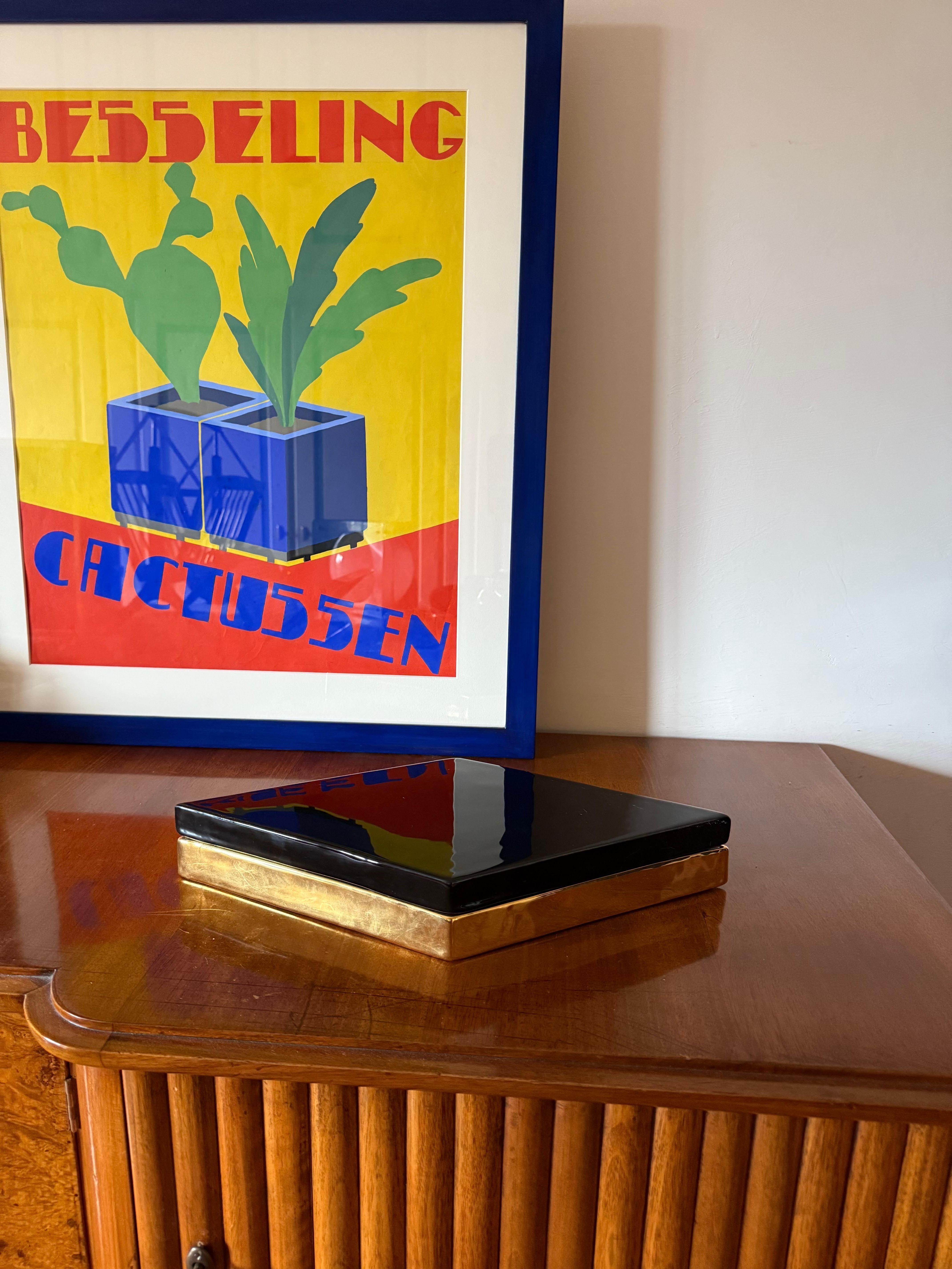 Hollywood Regency Ferdinando Loffredo, boîte en céramique dorée, ceramiche del Ferlaro, Italie, années 1970 en vente