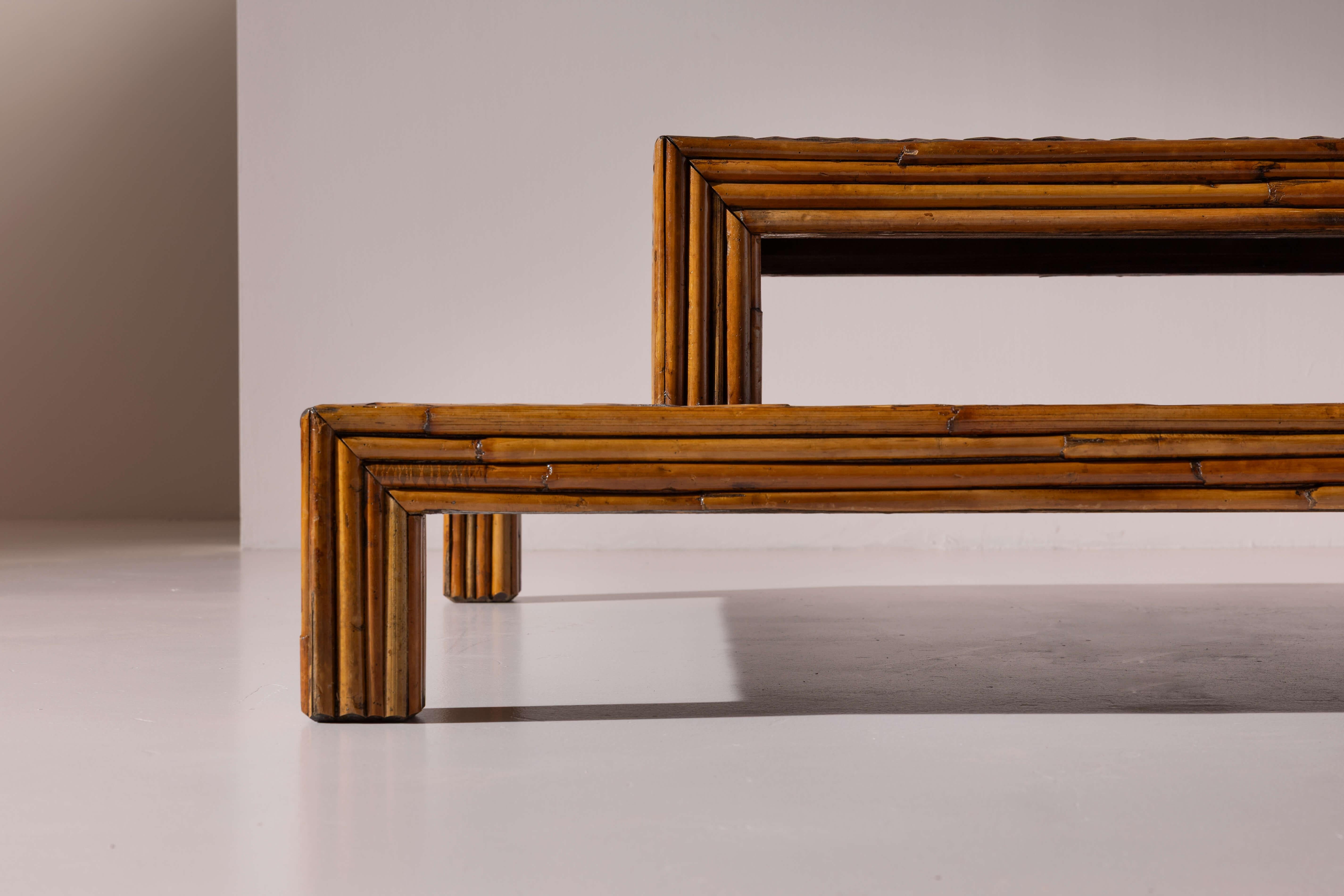 Mid-Century Modern Ferdinando Loffredo pair of bamboo coffee tables, Italy, 1960s For Sale