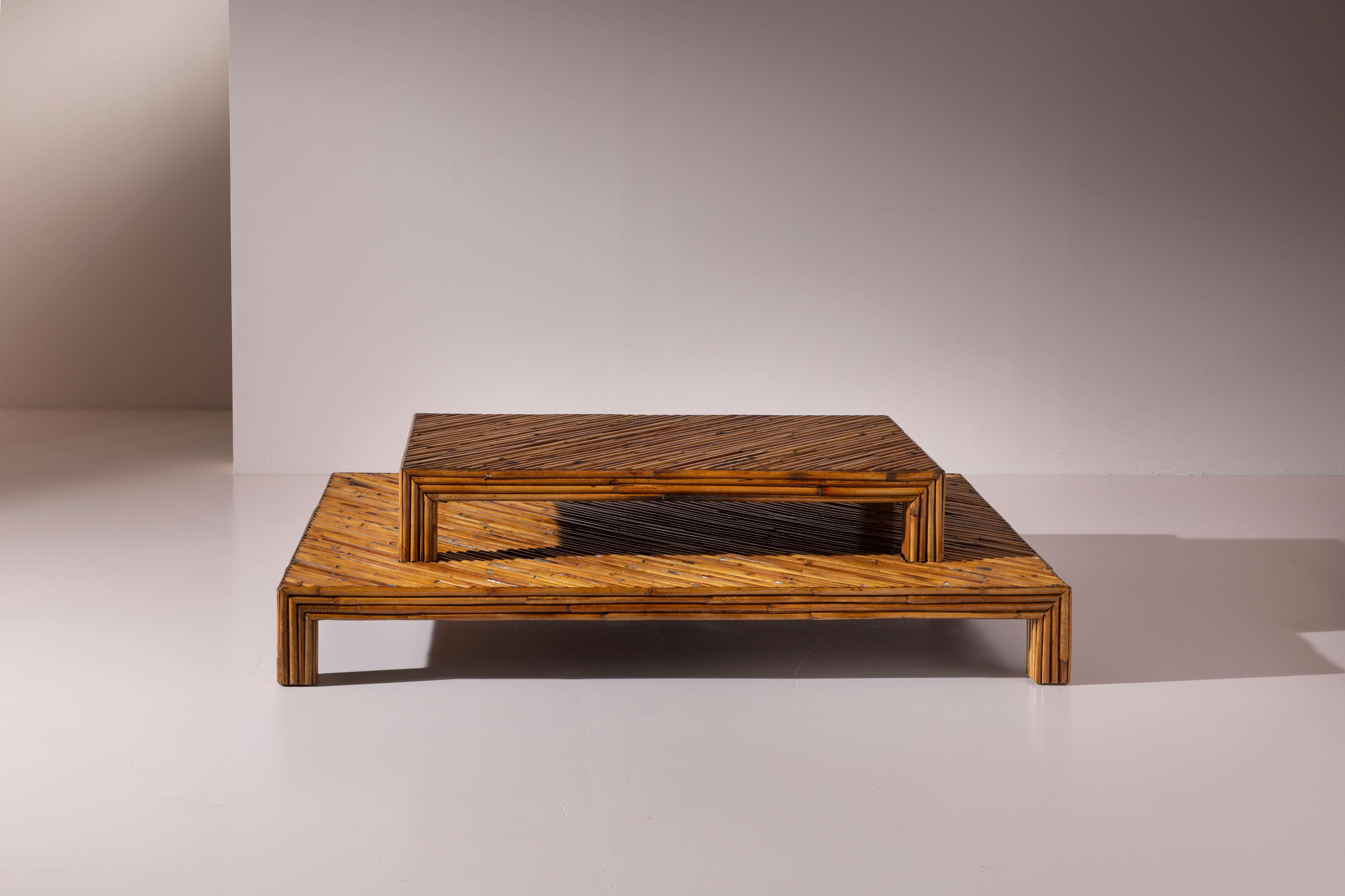 Mid-20th Century Ferdinando Loffredo pair of bamboo coffee tables, Italy, 1960s For Sale