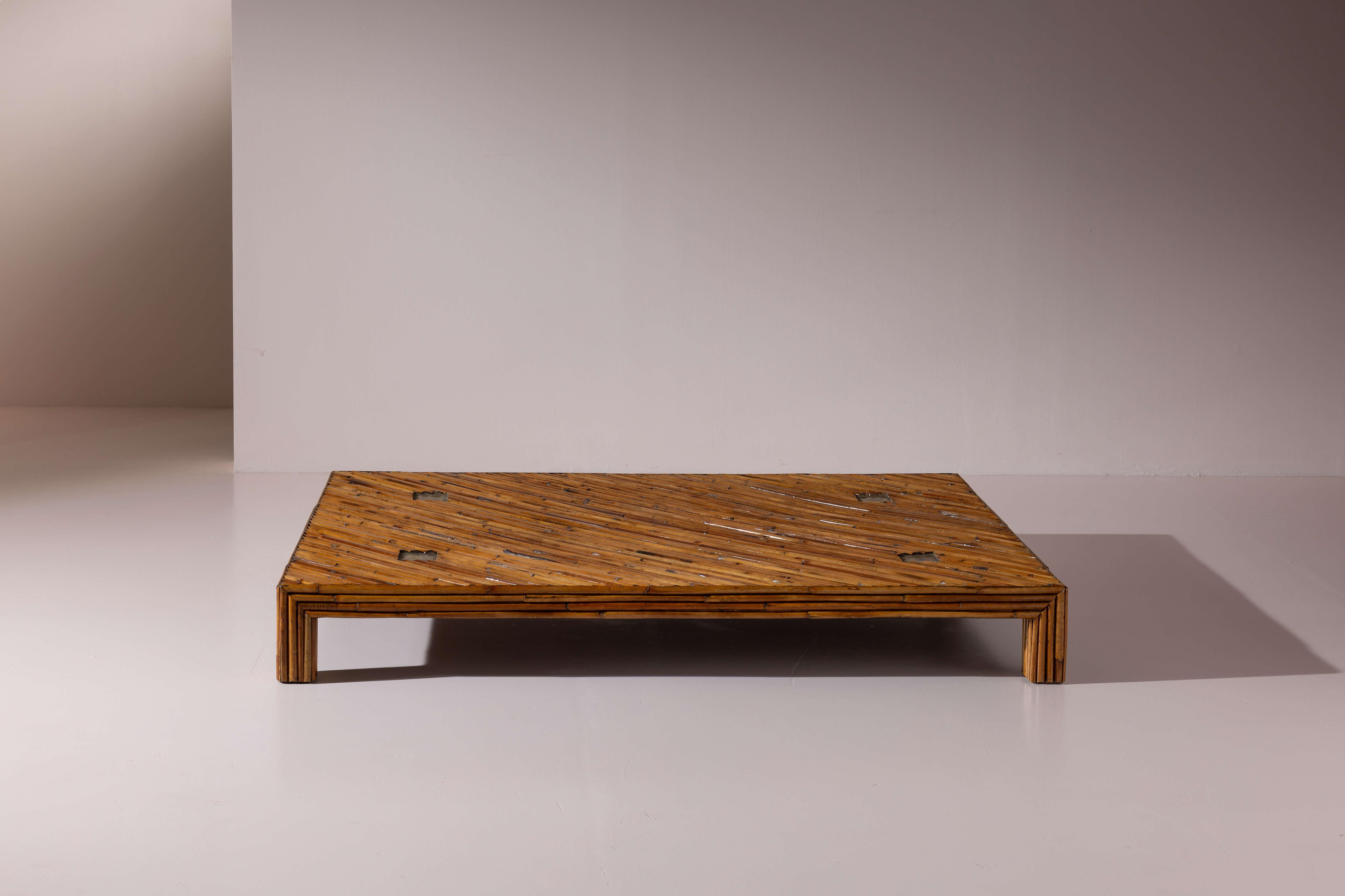 Bamboo Ferdinando Loffredo pair of bamboo coffee tables, Italy, 1960s For Sale