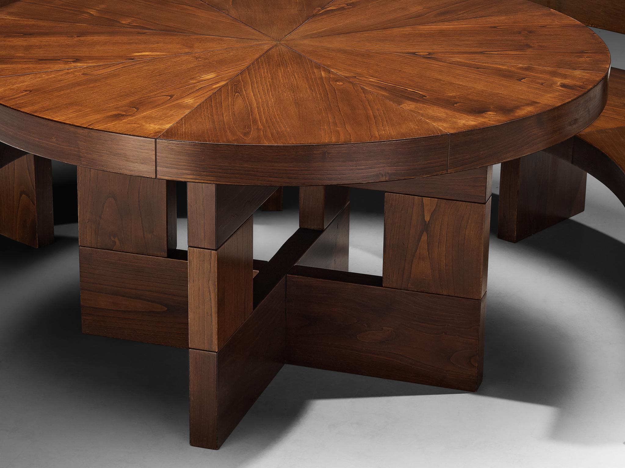 Post-Modern Ferdinando Meccani 'Circolare' Dining Set with Table and Bench in Ash Wood For Sale