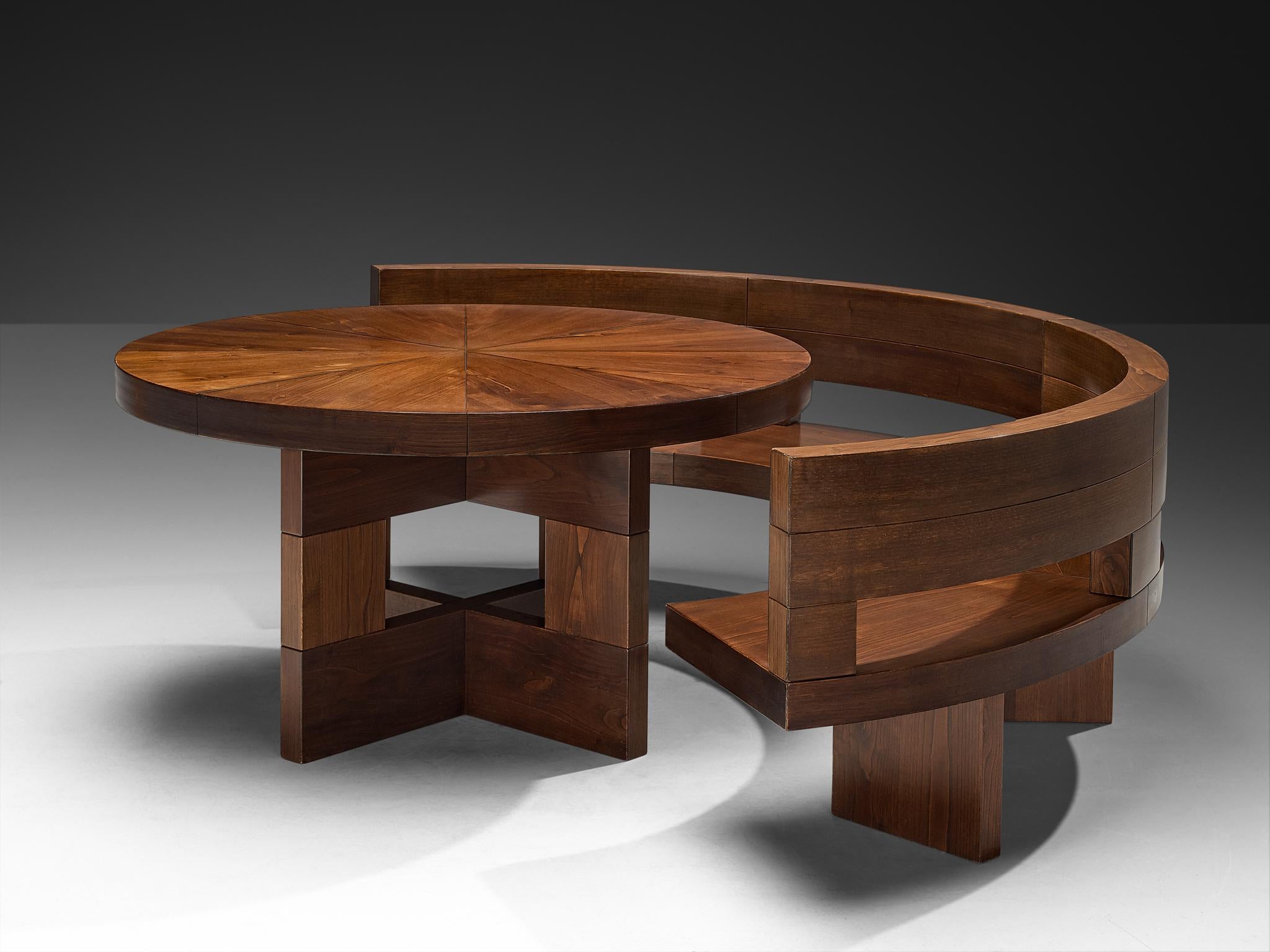 Italian Ferdinando Meccani 'Circolare' Dining Set with Table and Bench in Ash Wood For Sale