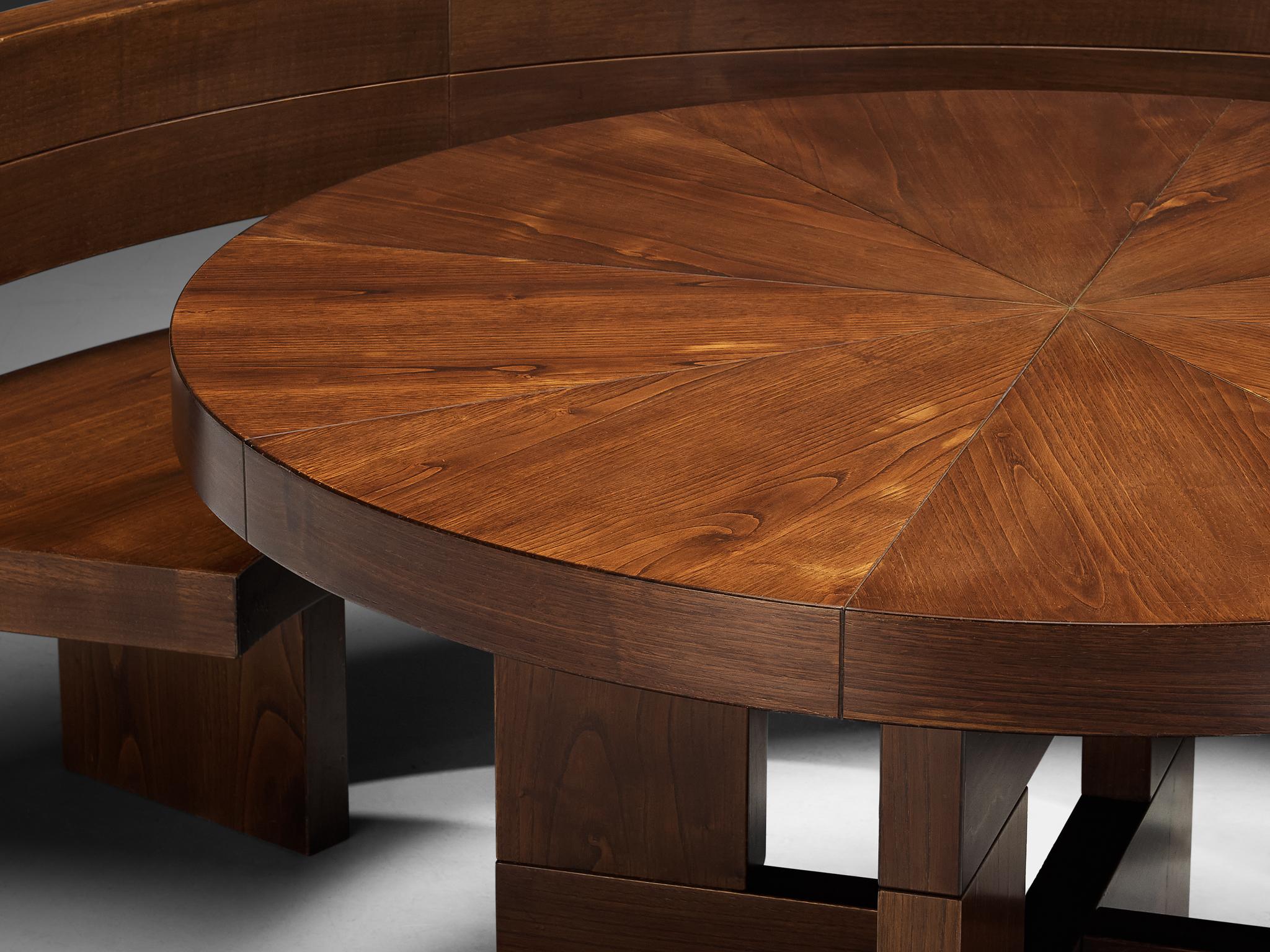 Late 20th Century Ferdinando Meccani 'Circolare' Dining Set with Table and Bench in Ash Wood For Sale