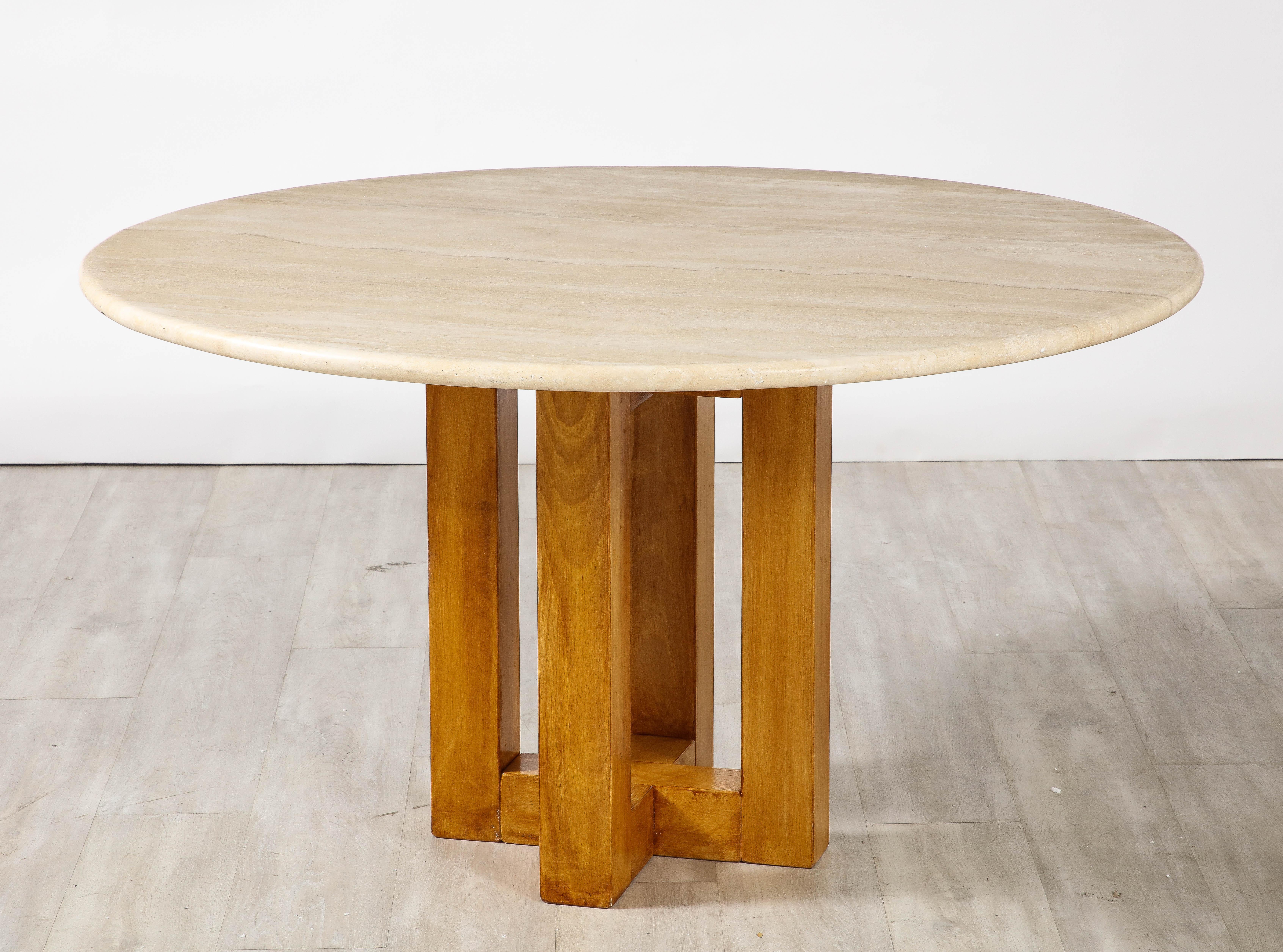 Ferdinando Meccani Travertine, Wood Dining Table or Center Table, Italy, 1970's  1