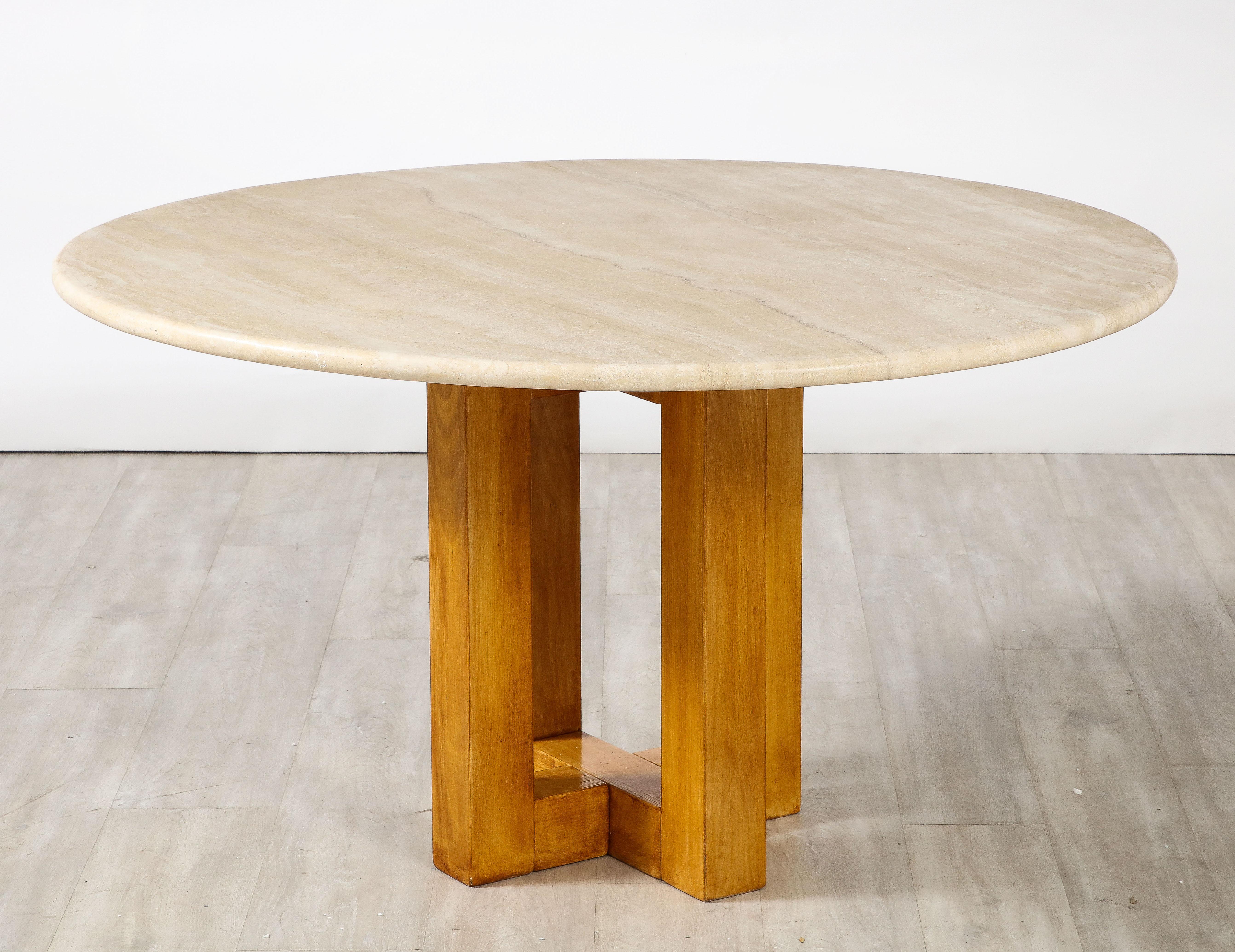 Ferdinando Meccani Travertine, Wood Dining Table or Center Table, Italy, 1970's  4