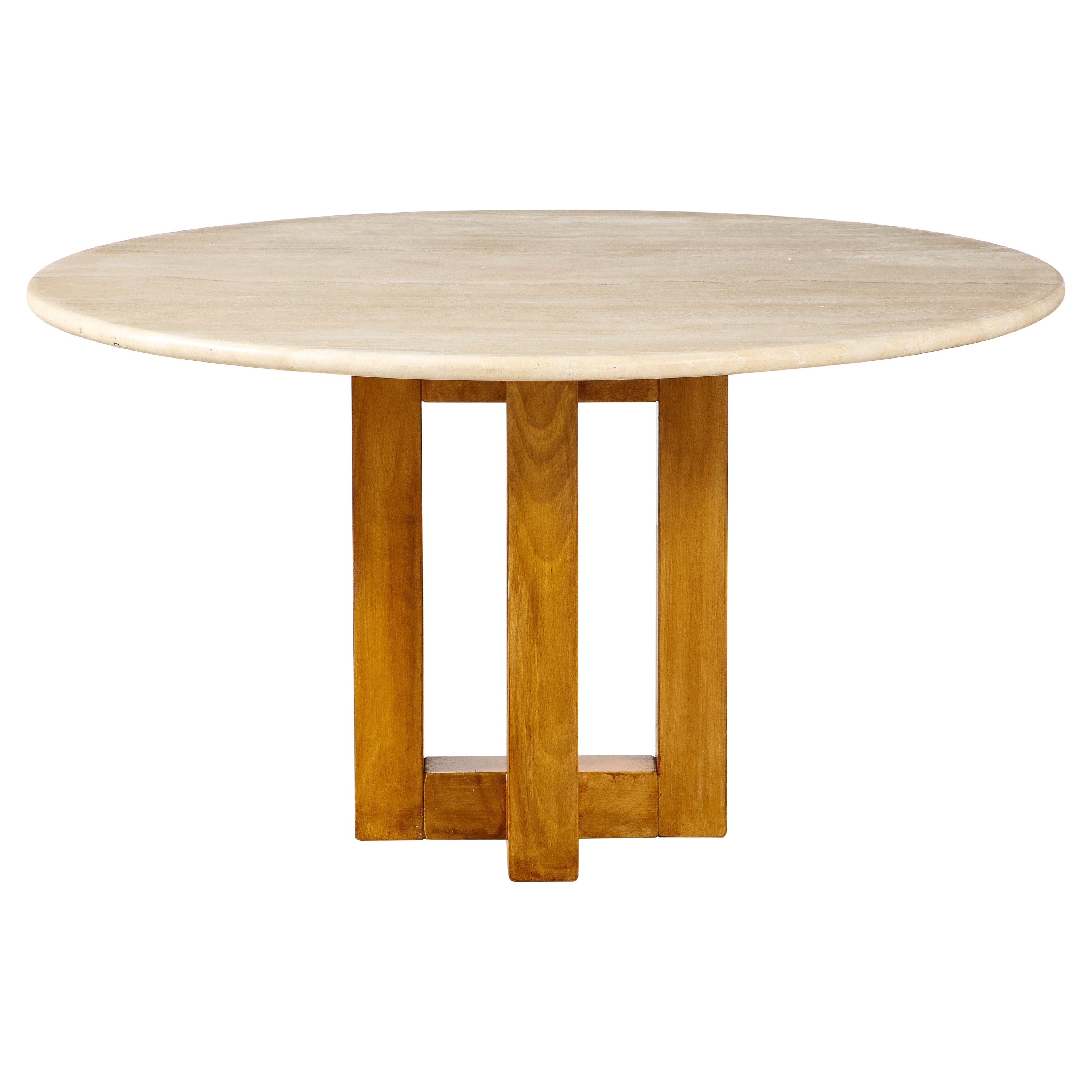 Ferdinando Meccani Travertine, Wood Dining Table or Center Table, Italy, 1970's