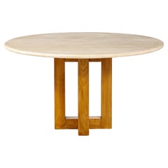Ferdinando Meccani Travertine, Wood Dining Table or Center Table, Italy, 1970's