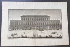 Palazzo Pitti, Florence, Italy. 18th century architectural view engraving