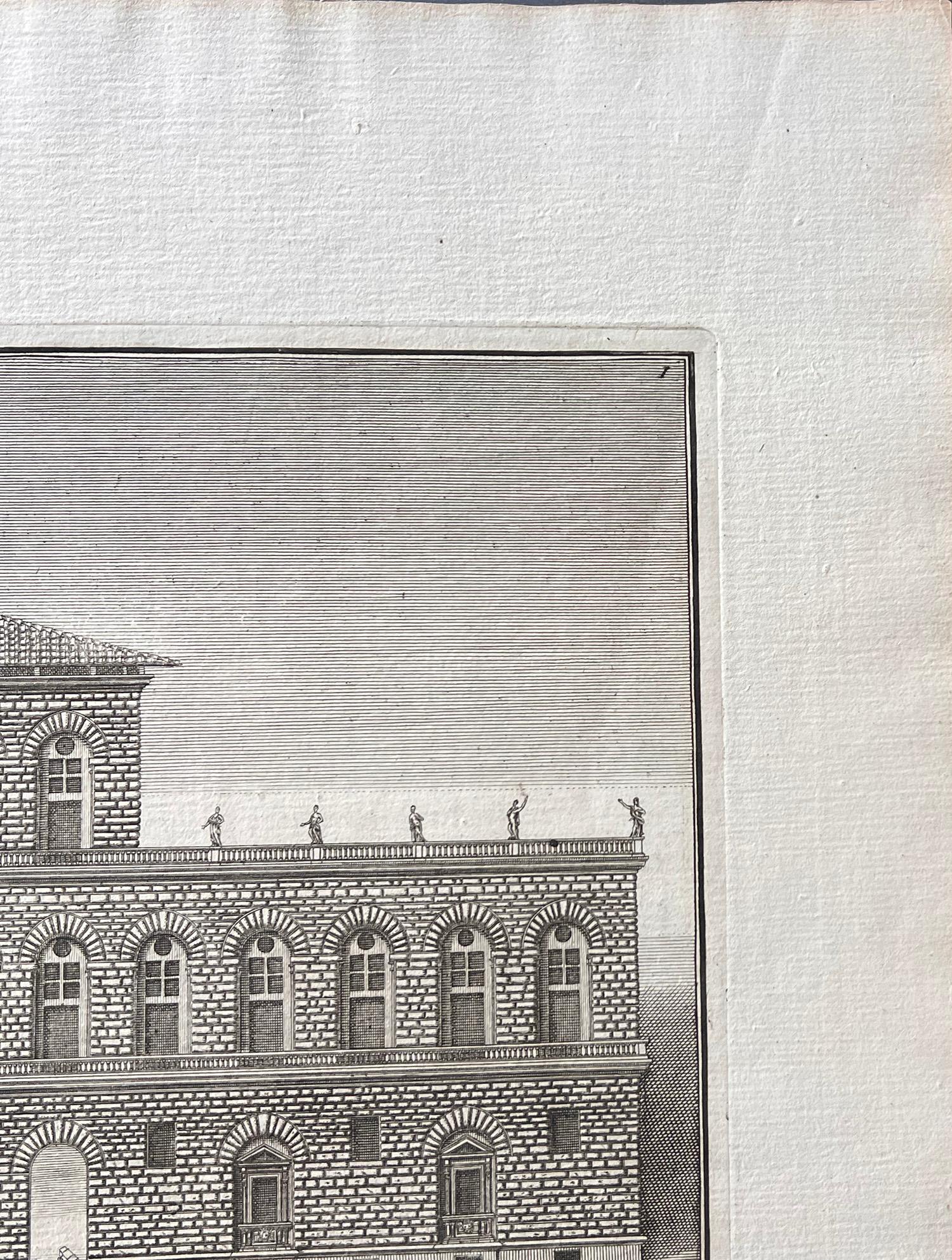 Palacio Pitti, Florencia, Italia. Grabado de vista arquitectónica del siglo XVIII - Print Naturalista de Ferdinando Ruggieri