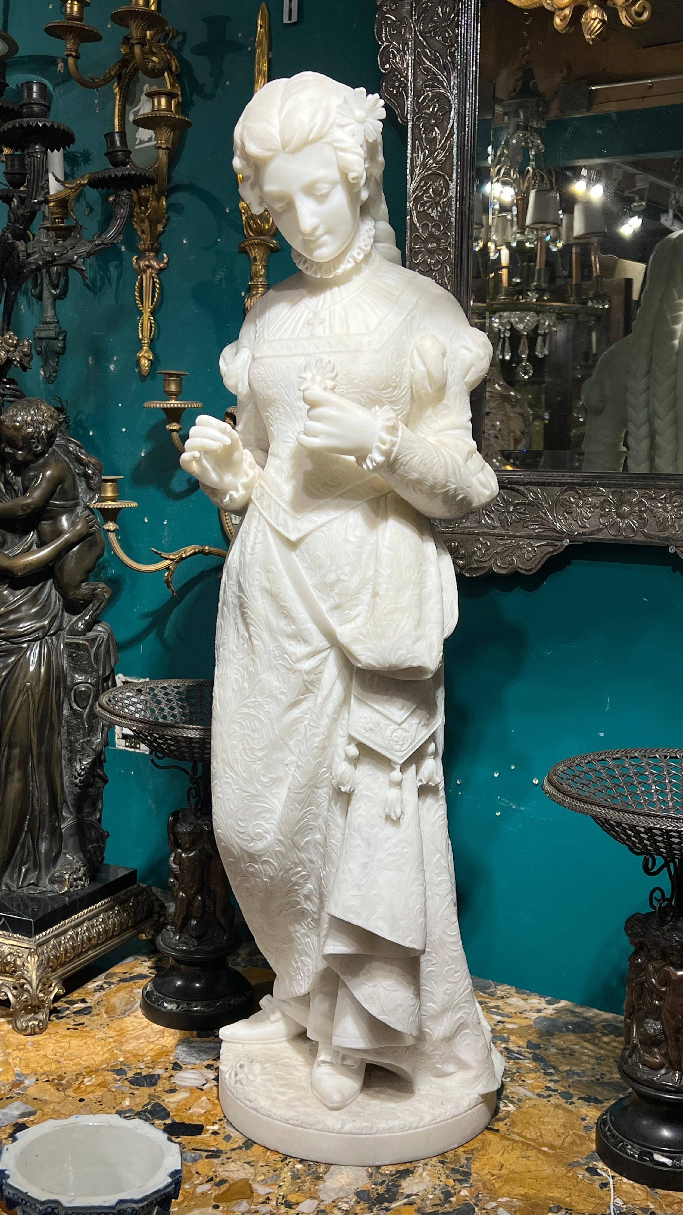 Neoclassical Ferdinando Vichi Italian White Marble Sculpture of a Female For Sale