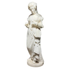 Antique Ferdinando Vichi Italian White Marble Sculpture of a Female