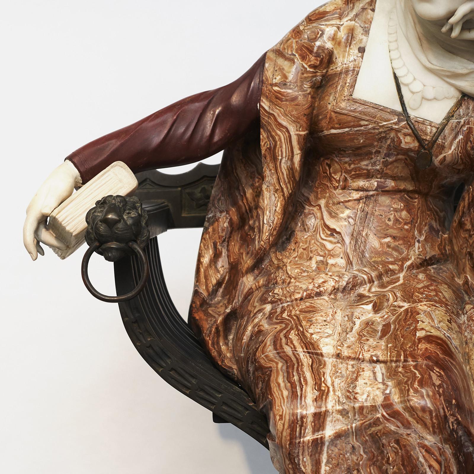 Ferdinando Vichi Marble Sculpture Sitting Woman On Pedestal For Sale 1