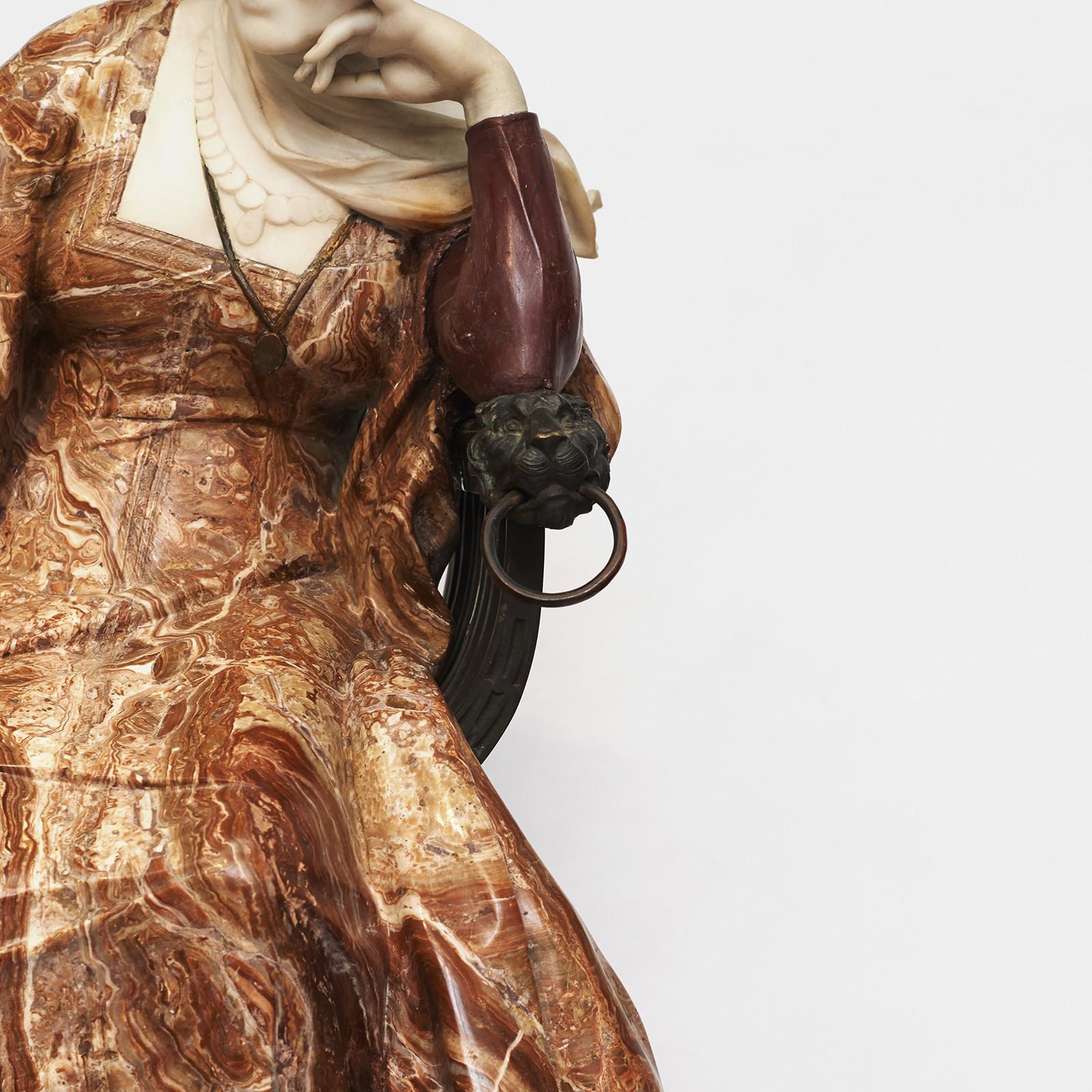 Ferdinando Vichi Marble Sculpture Sitting Woman On Pedestal For Sale 2