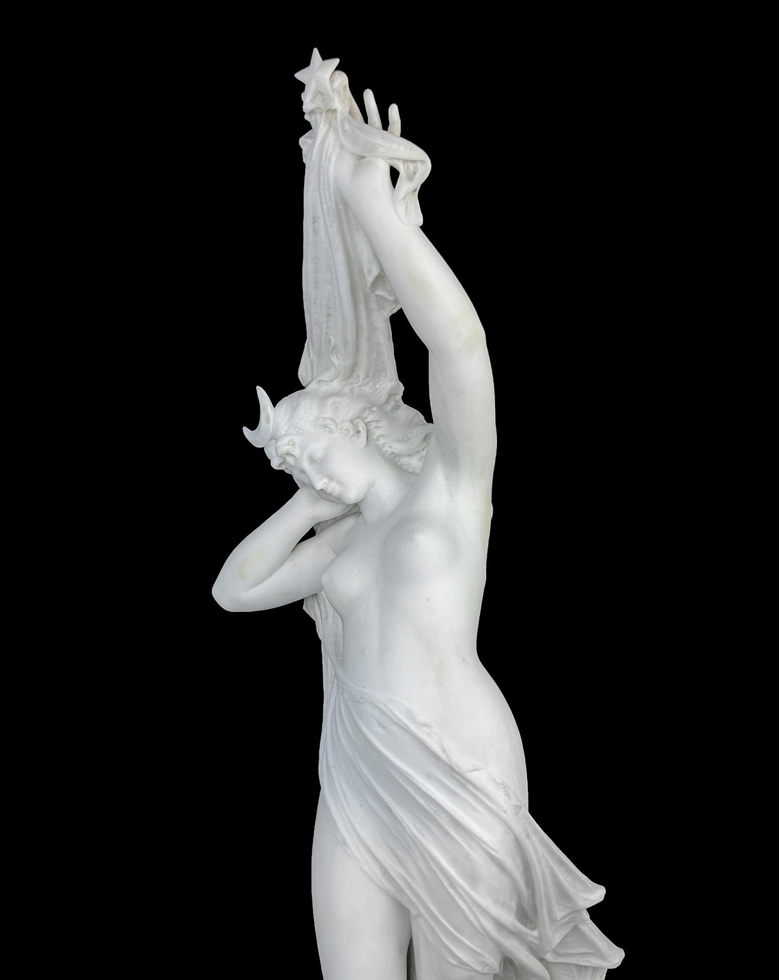 FERDINANDO VICHI 1875-1945  Selene Mármol Figurado Femenino  Estatua . en venta 3