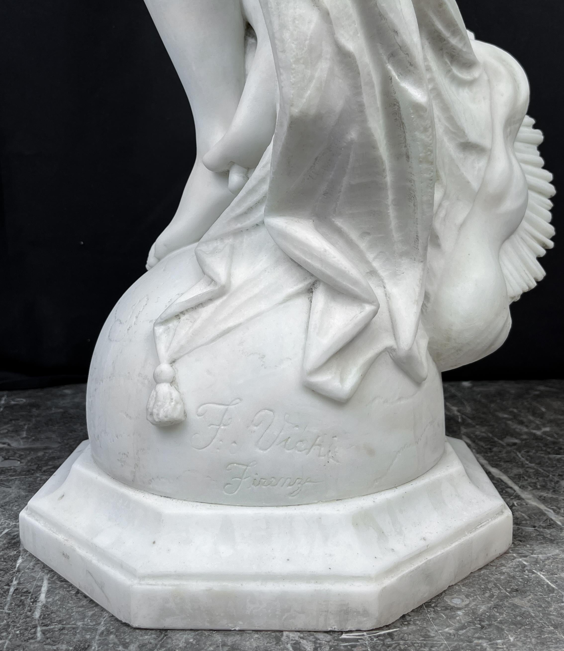 FERDINANDO VICHI 1875-1945  Selene Mármol Figurado Femenino  Estatua . en venta 5