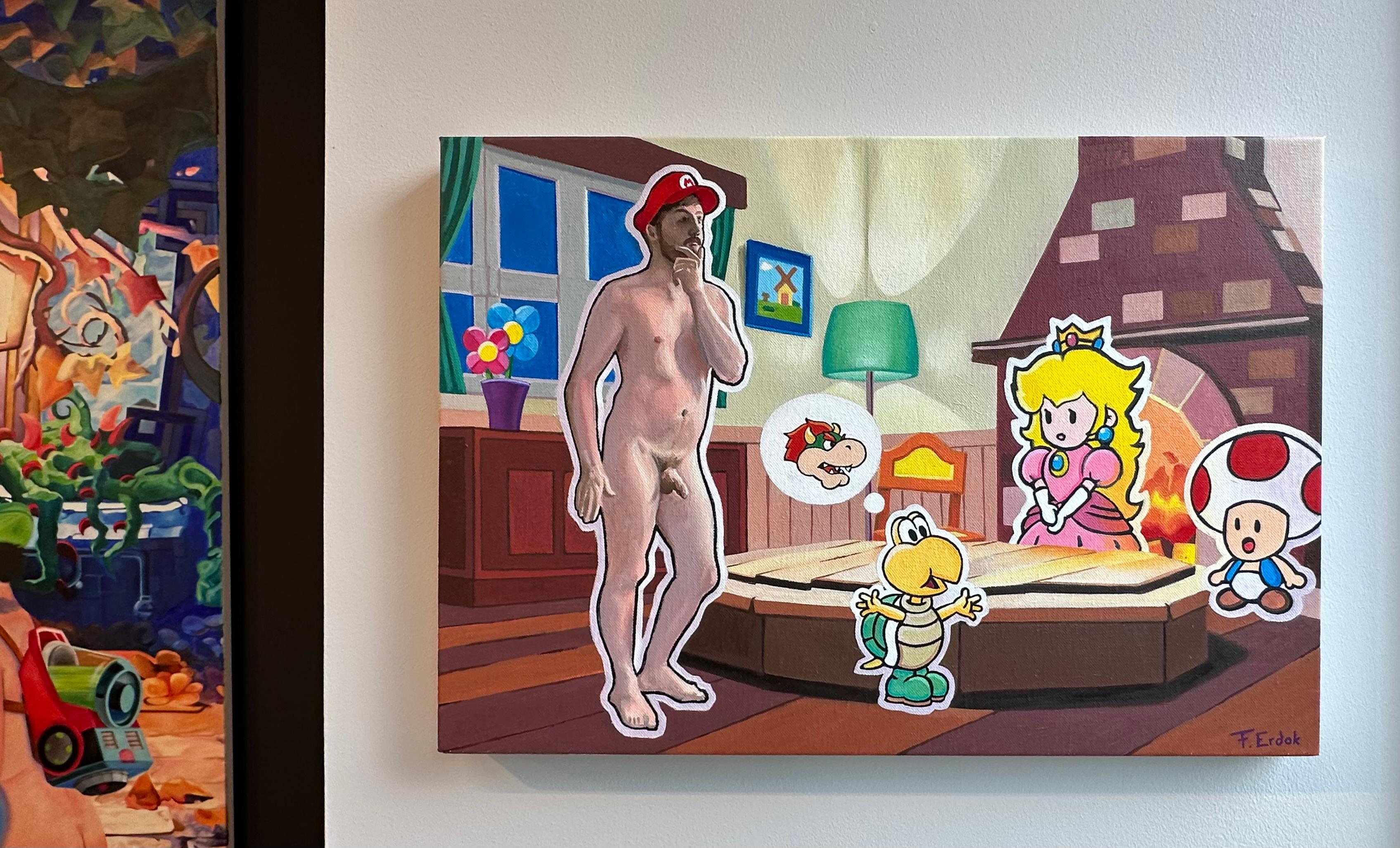 Paper Prologue- 21st Century Contemporary Painting of virtual world & nude male For Sale 4