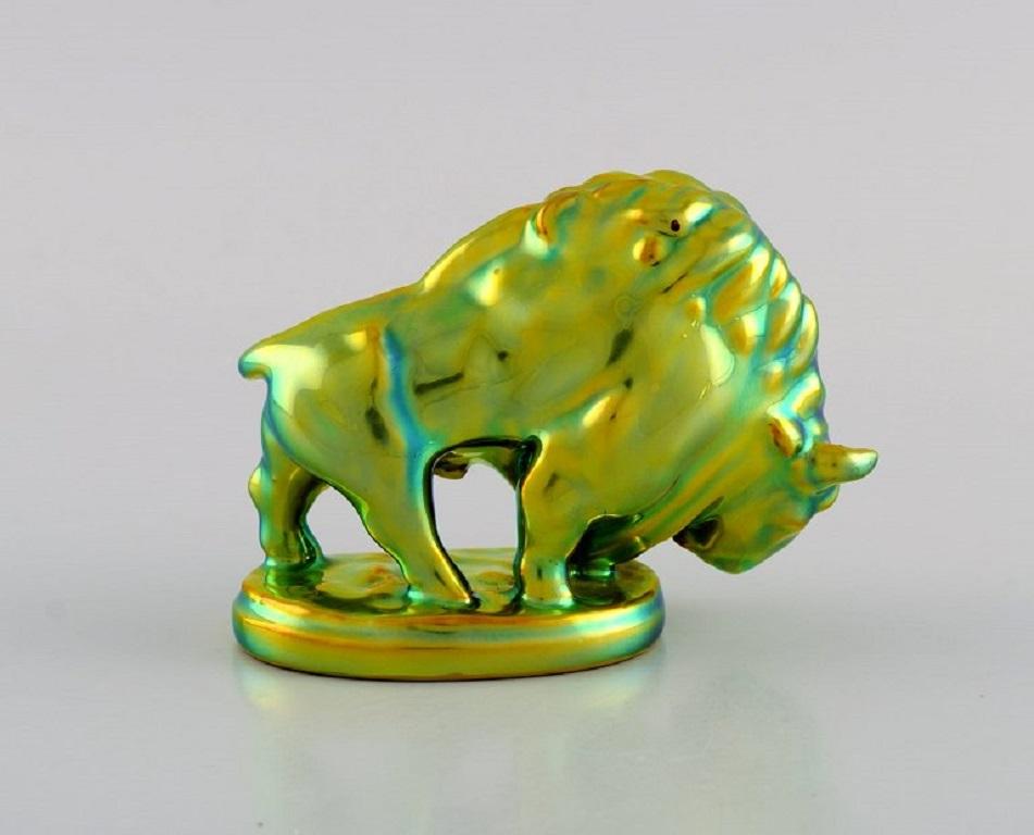 Hungarian Ferenc Őry for Zsolnay, Bison in Glazed Ceramics, Late 20th C.