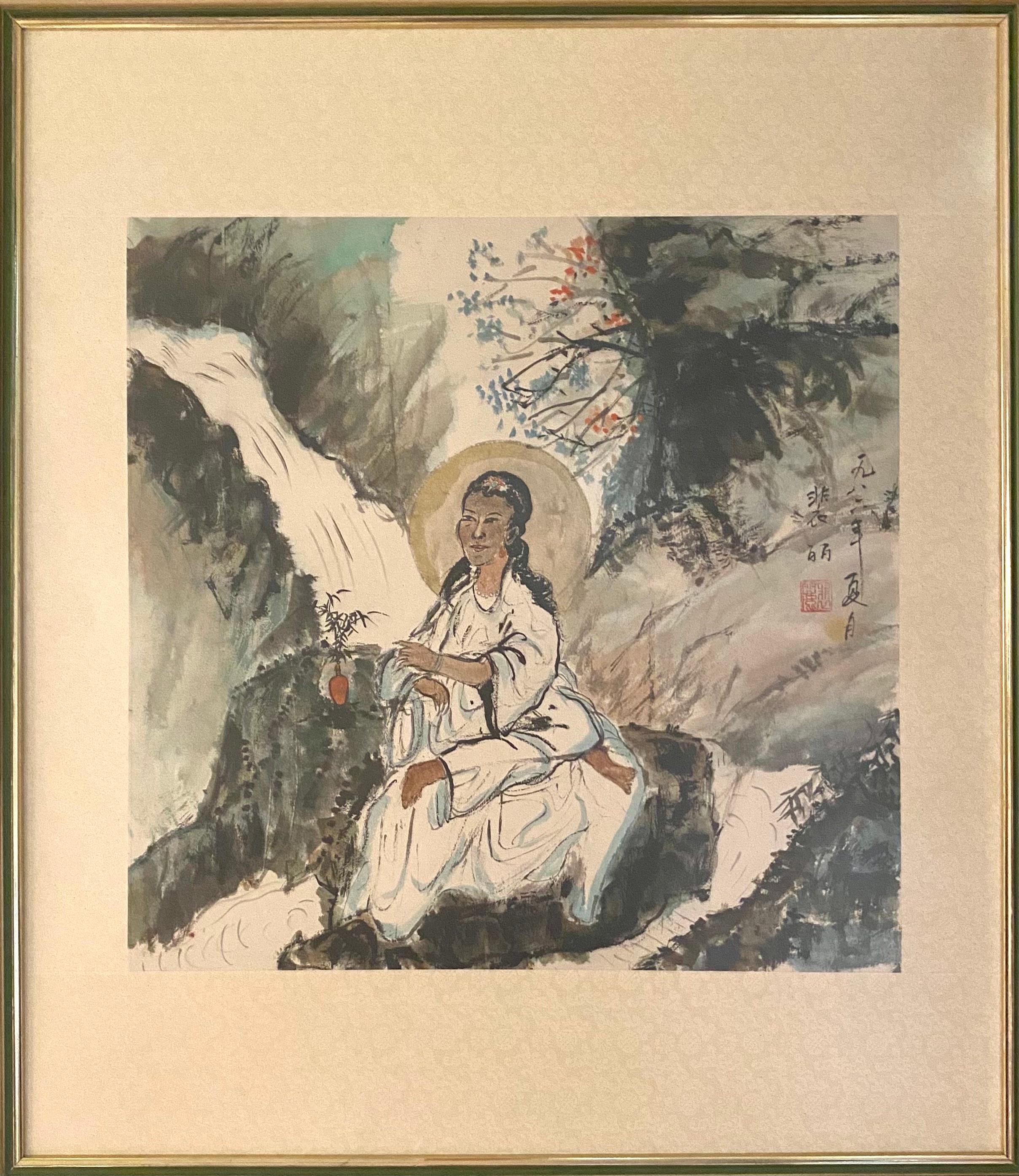 Dea contemporanea cinese dipinta con inchiostro e pennello da Fereshteh Stoecklein - Painting di Fereshteh Stoecklein 