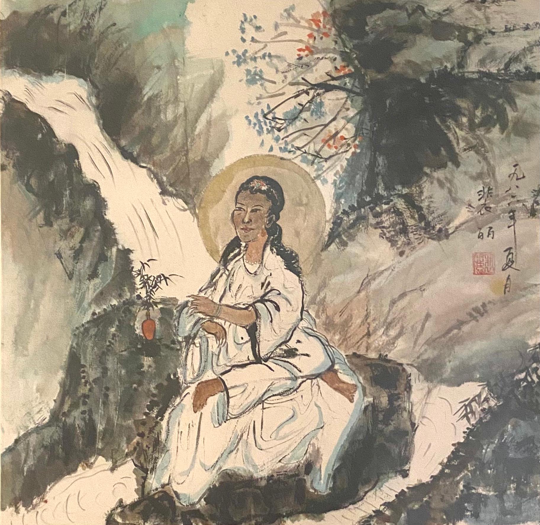 Goddess contemporary Chinese ink and brush painting by Fereshteh Stoecklein