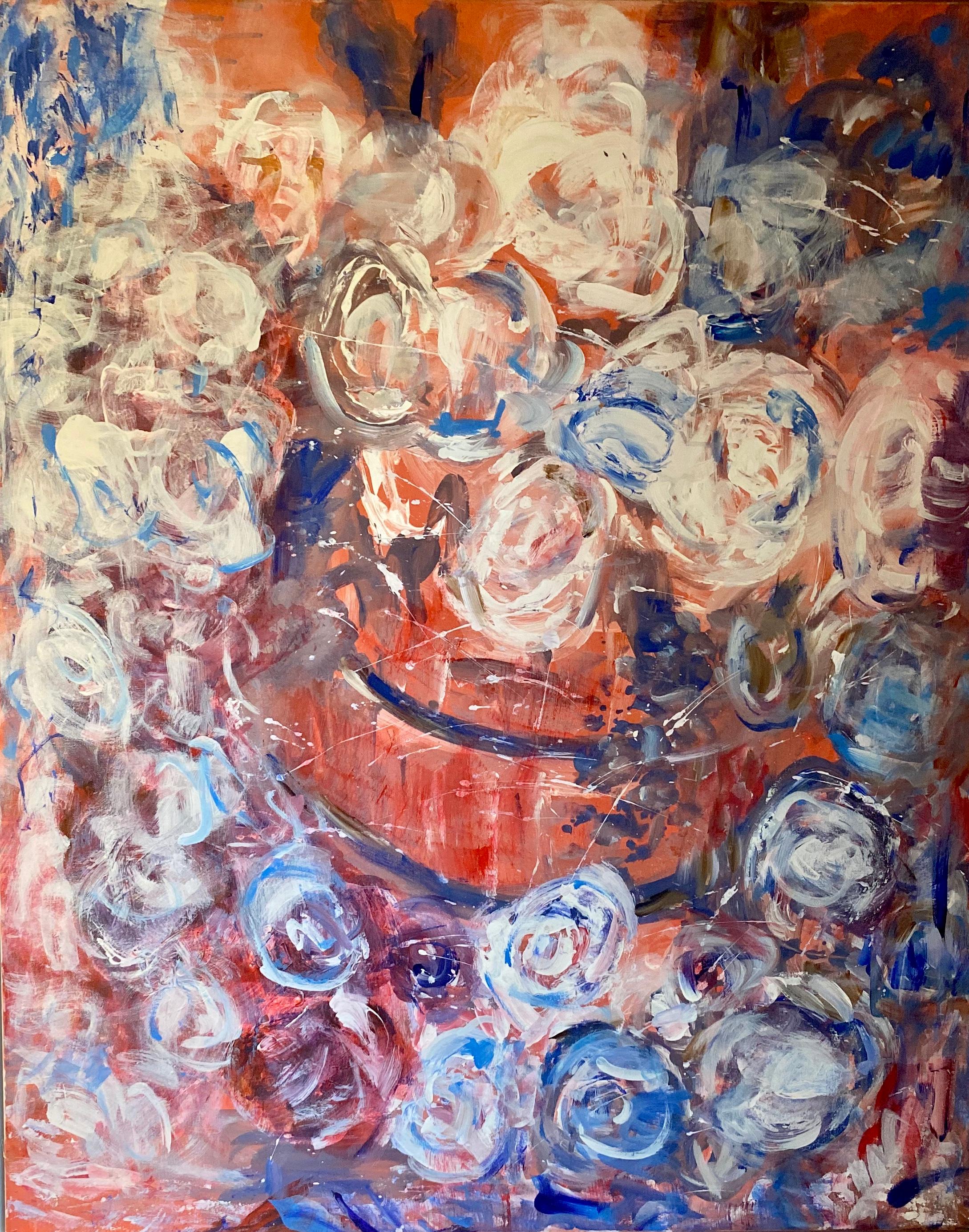 Fereshteh Stoecklein  Abstract Painting - White Roses abstract painting of roses by Fereshteh Stoecklein