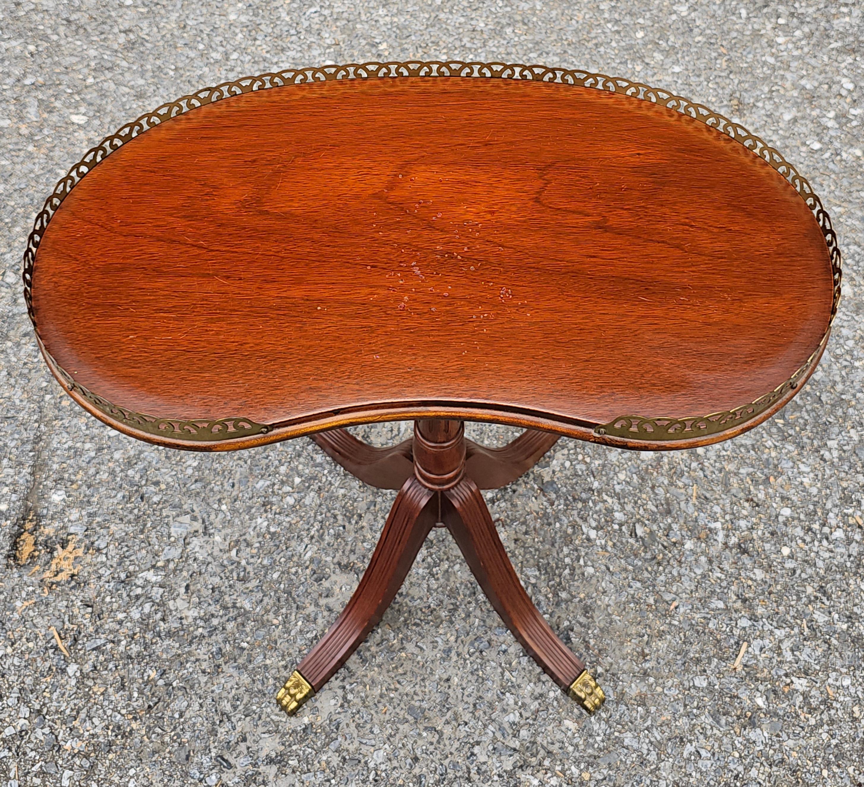 American Ferguson Bros. Duncan Phyfe Style Mahogany Galleried Kidney Candle Stand For Sale