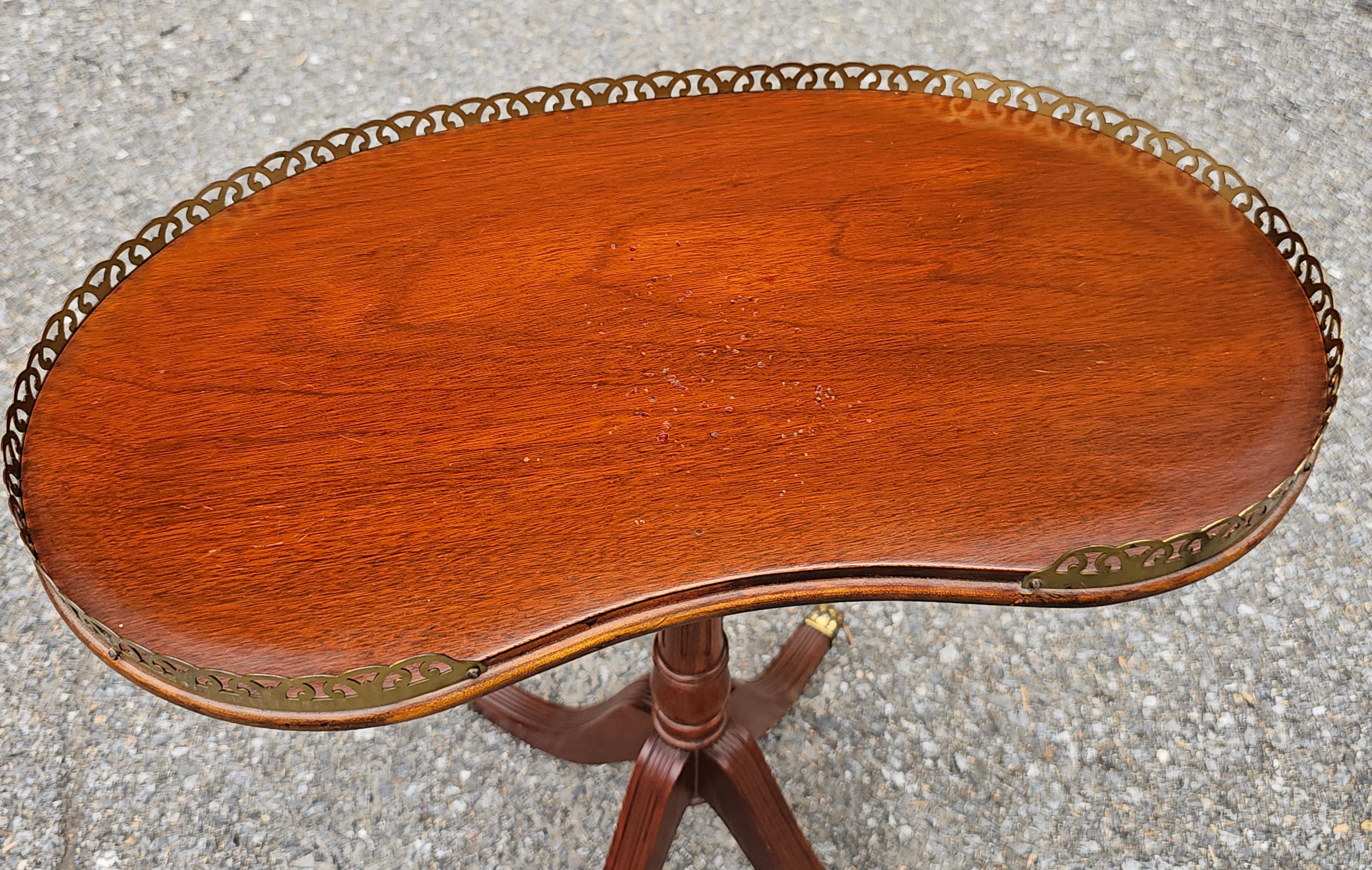 Carved Ferguson Bros. Duncan Phyfe Style Mahogany Galleried Kidney Candle Stand For Sale