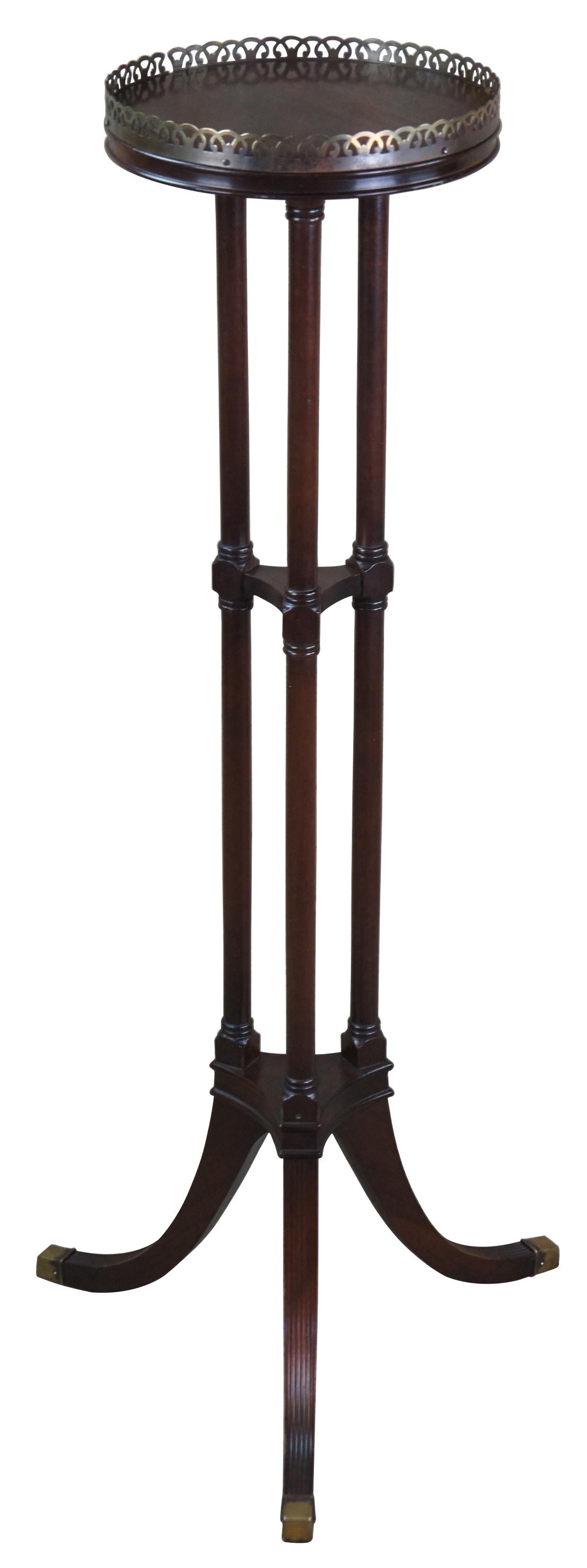 Neoclassical Revival Ferguson Bros Mahogany Fluted Tri Column Brass Gallery Pedestal Plant Stand