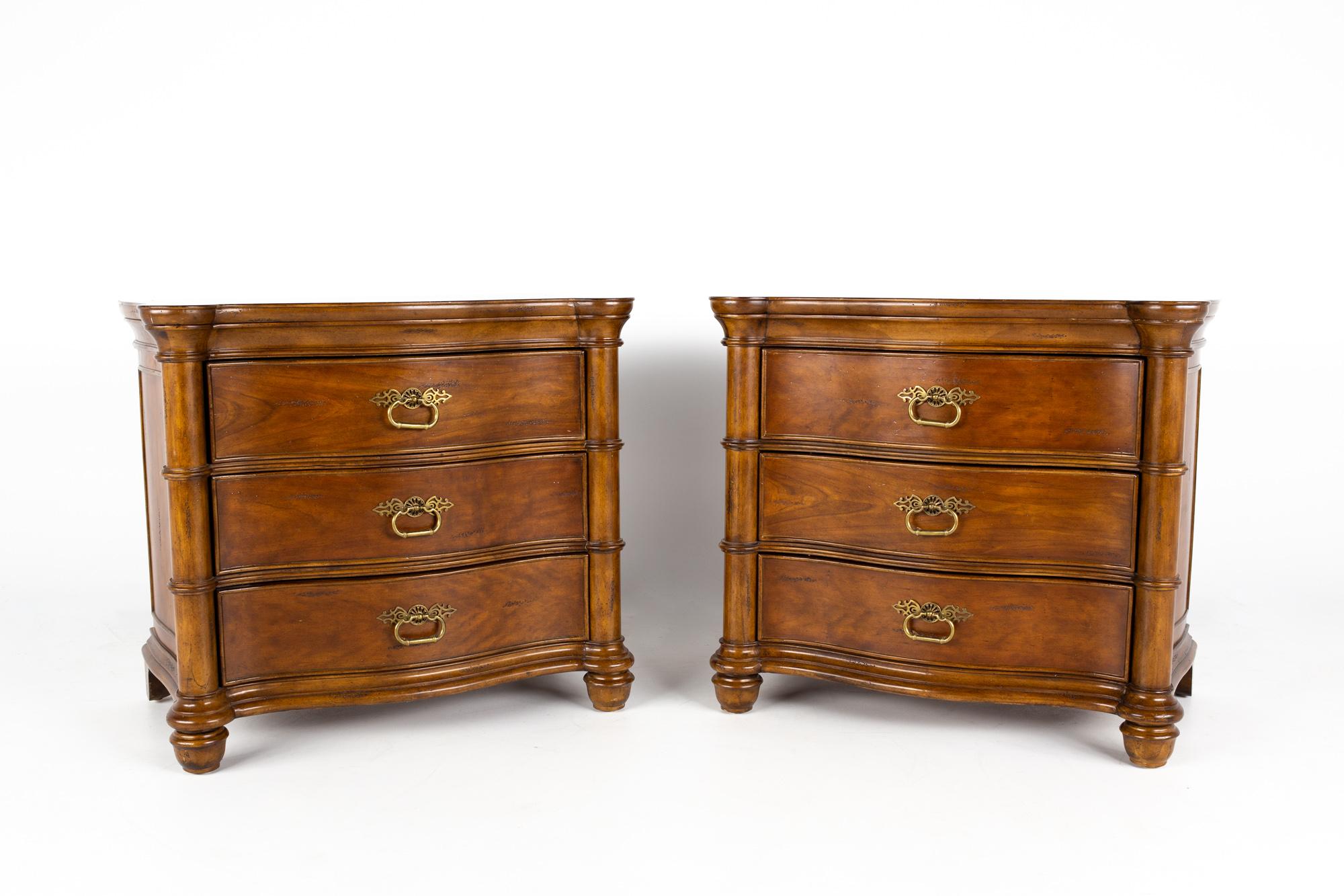 Ferguson Copeland 3 drawer dresser nightstands- A Pair

Each nightstand measures: 36 wide x 22 deep x 32.5 inches high

About Photos: We take our photos in a controlled lighting studio to show as much detail as possible. We do not photoshop out