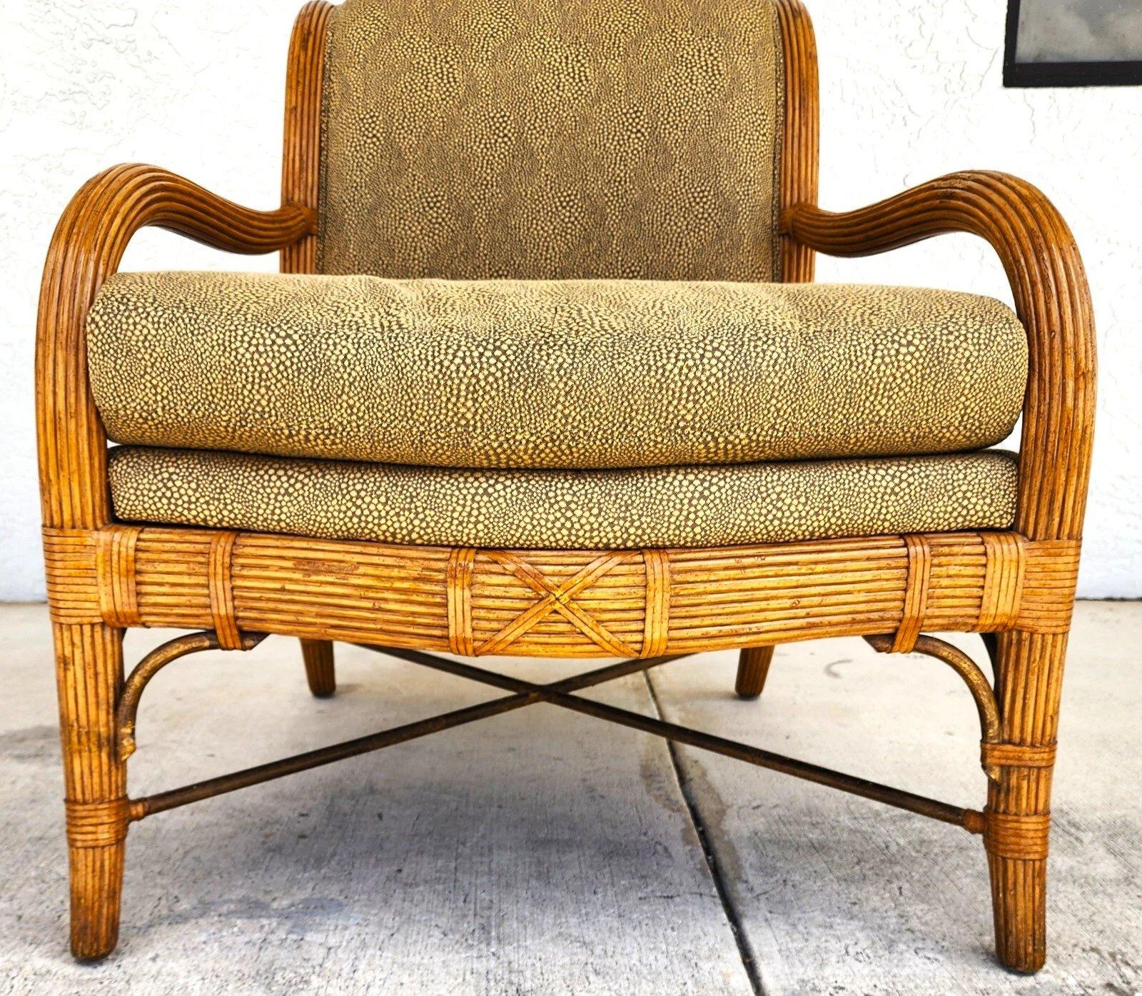 Cuir Ferguson Copeland fauteuil en bambou en vente
