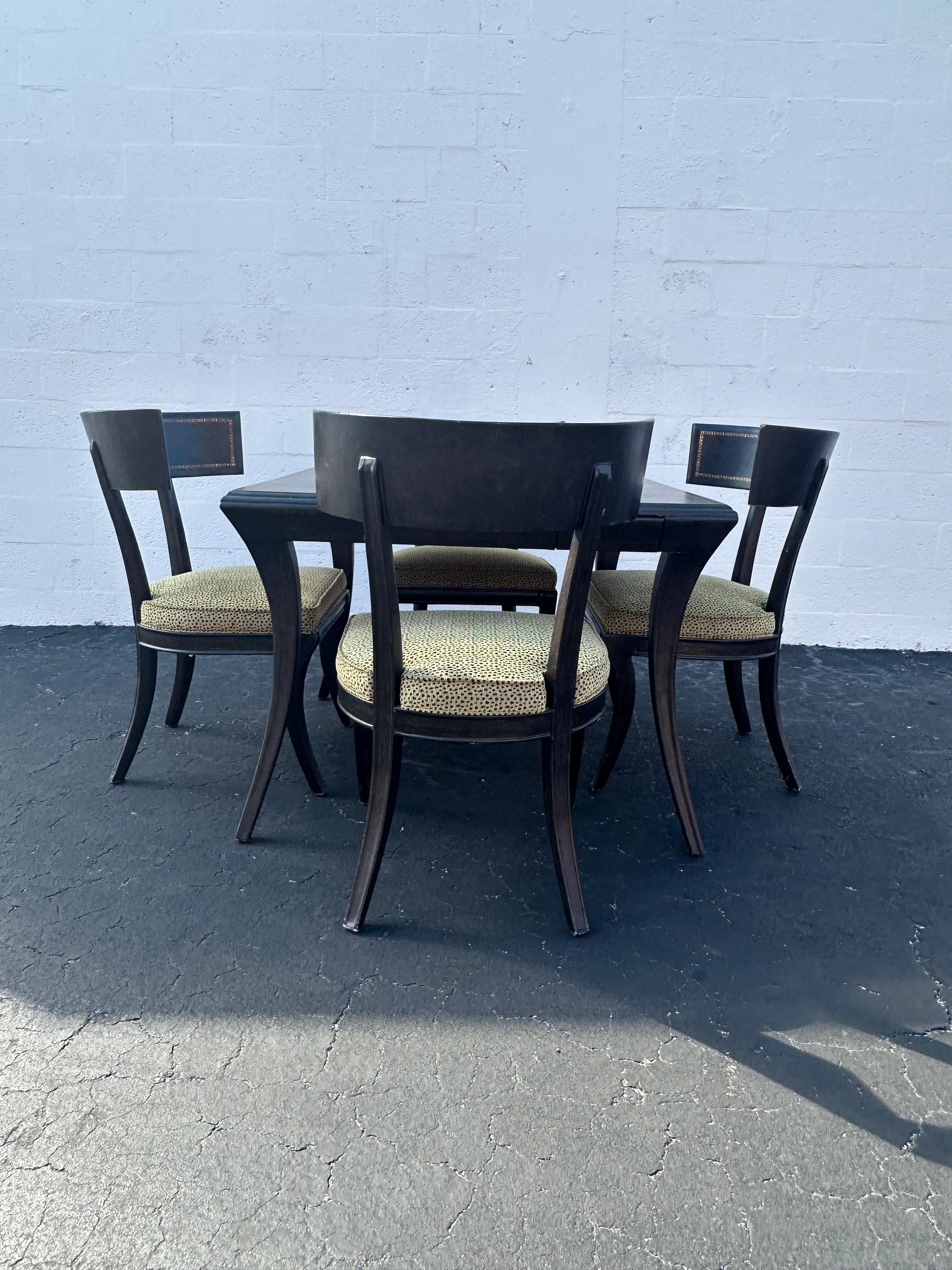 Contemporary Ferguson Copeland Leather Wrapped Gaming Table Barrel Chairs, Set of 5 For Sale