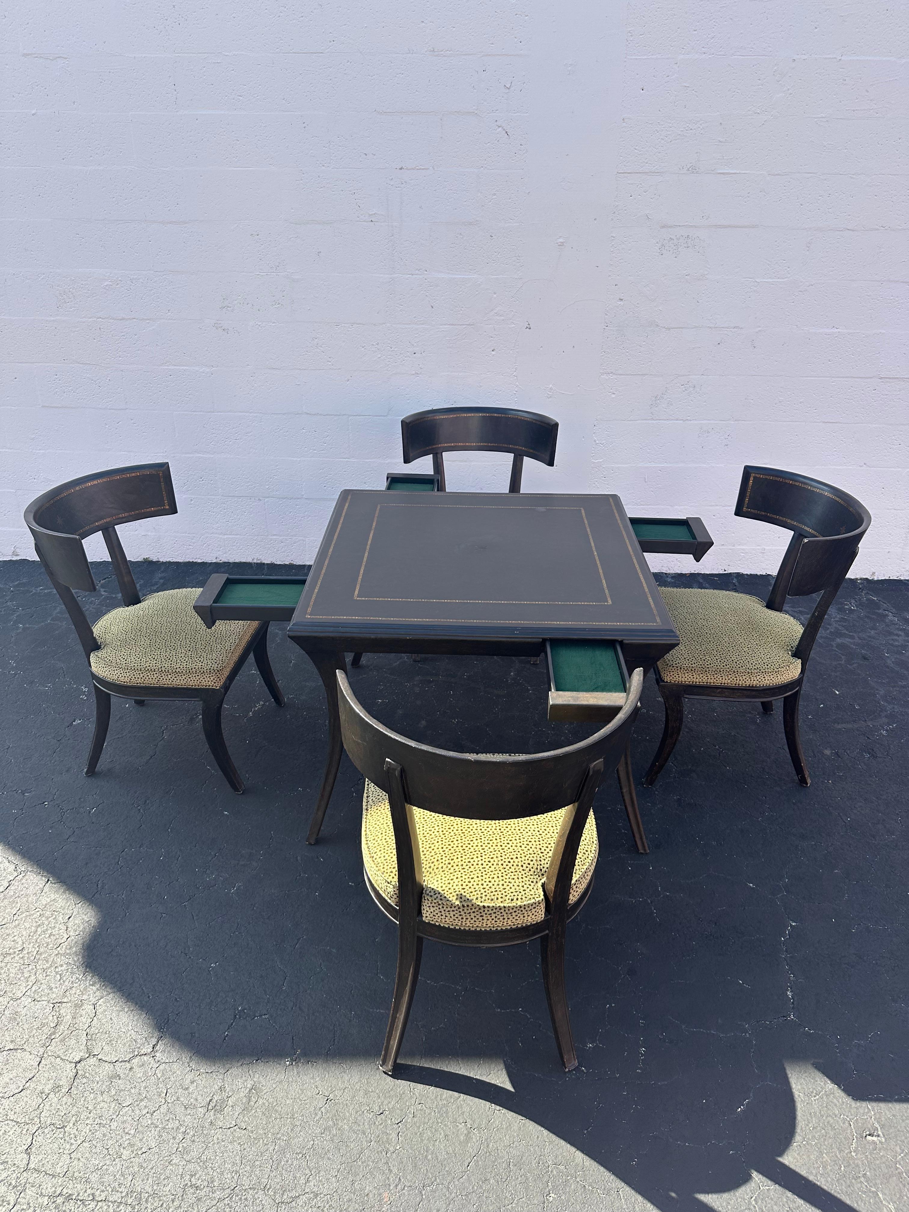 Ferguson Copeland Leather Wrapped Gaming Table Barrel Chairs, Set of 5 For Sale 3
