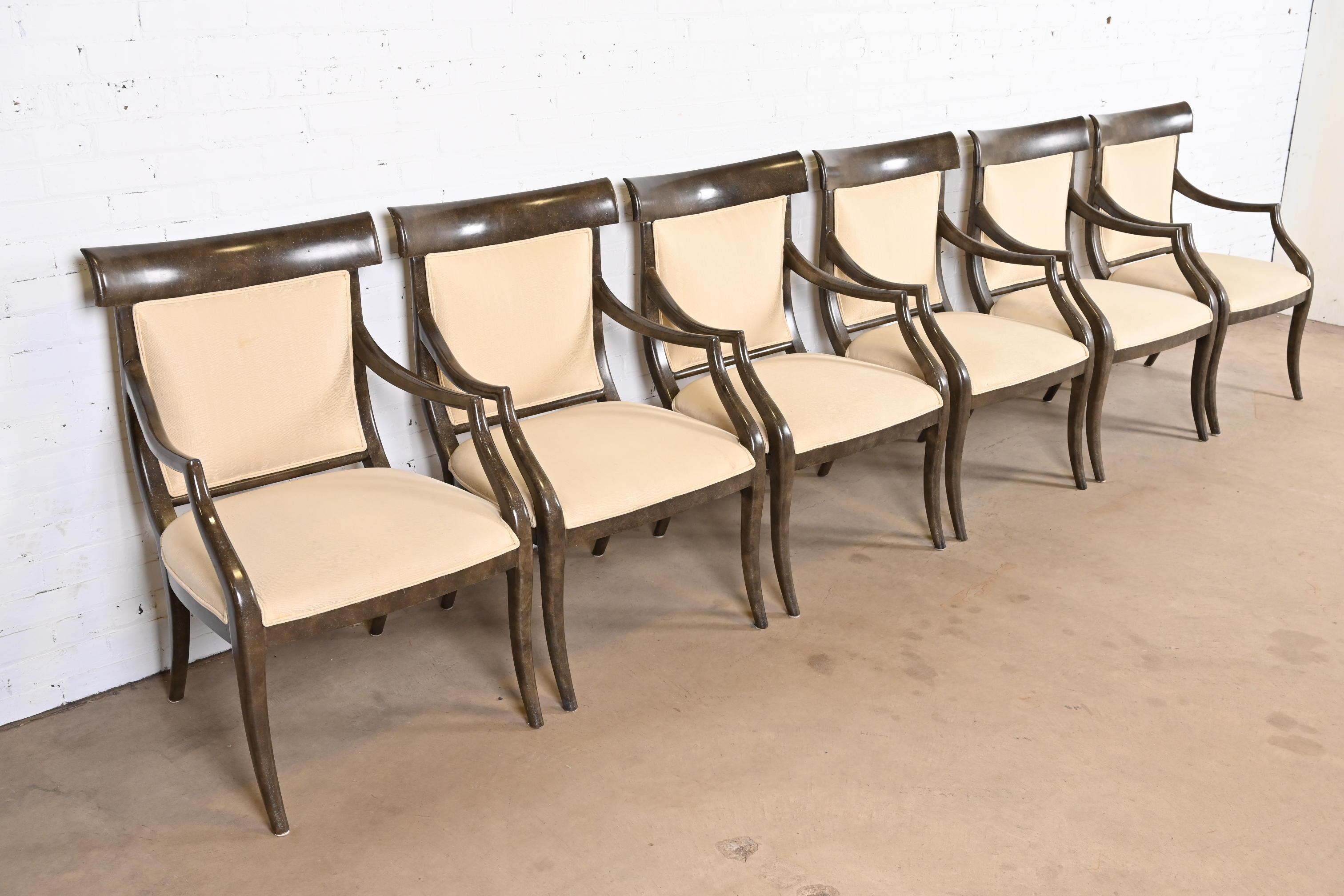 Wood Ferguson Copeland Modern Regency Dining Armchairs, Set of Six For Sale