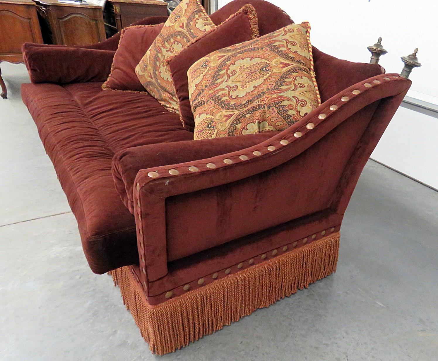 Ferguson Copeland Regency style sofa with nailhead trim and 5 accent pillows.