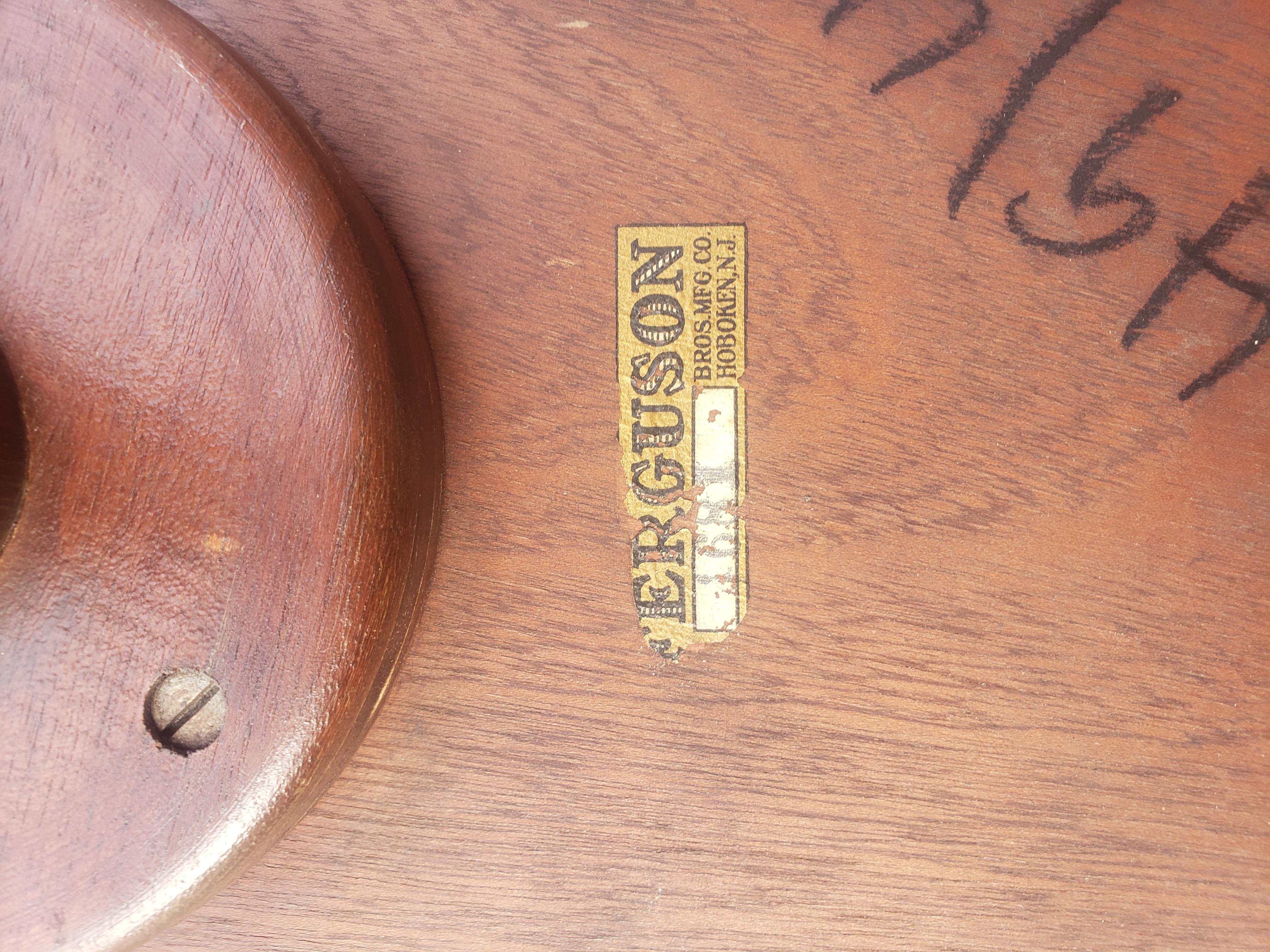 American Ferguson Mahogany Inlaid Pedestal Galleried Side Table w Brass feet, Circa 1910s For Sale