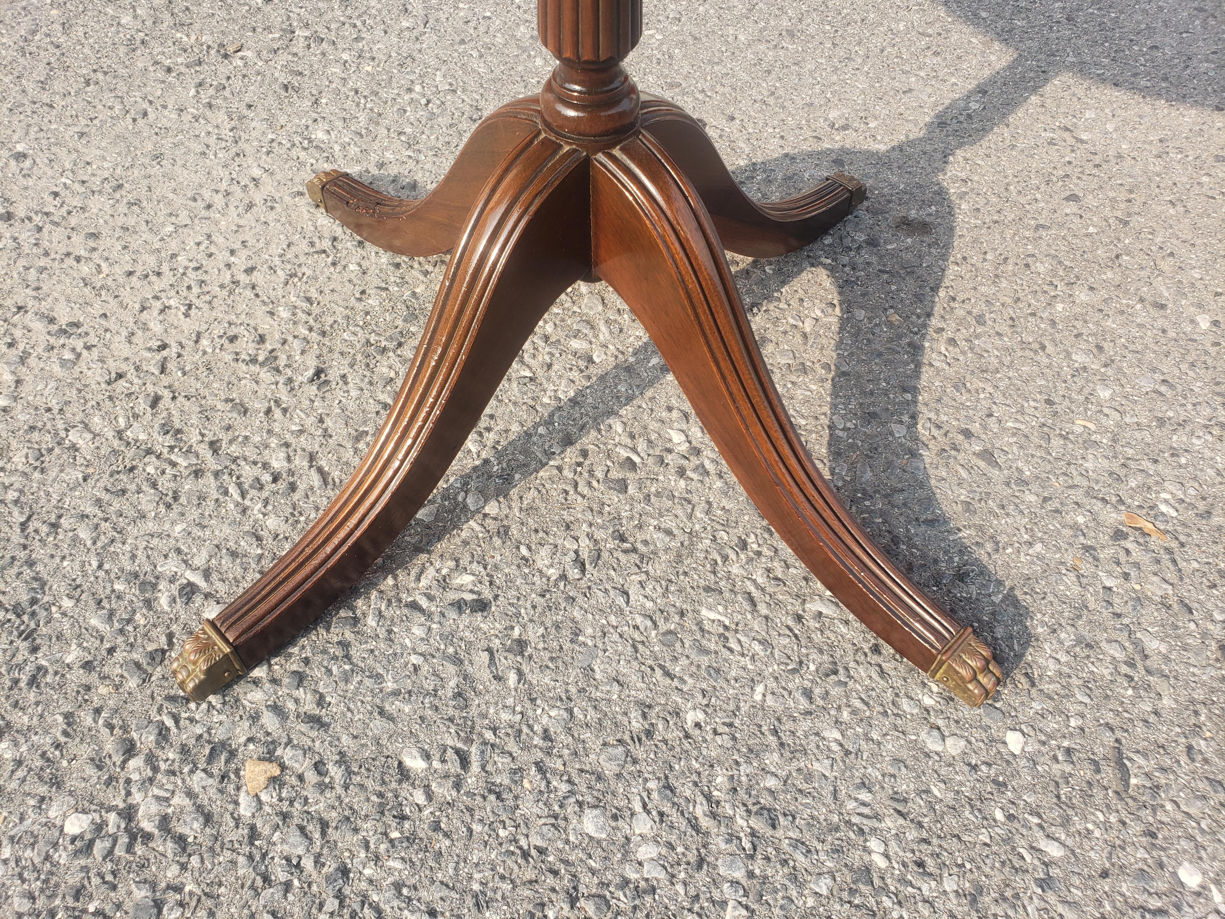 20th Century Ferguson Mahogany Inlaid Pedestal Galleried Side Table w Brass feet, Circa 1910s For Sale