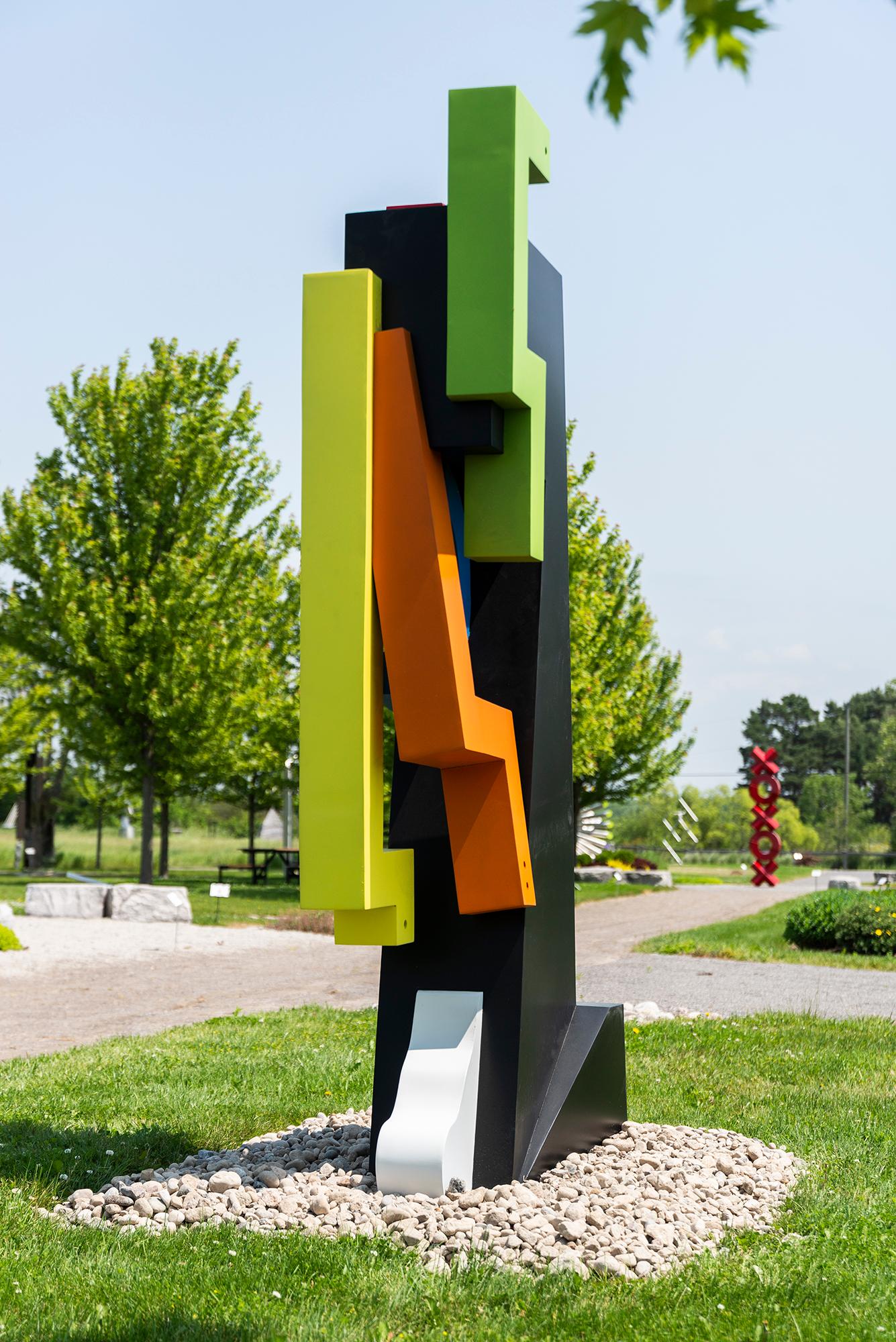 This contemporary abstract outdoor steel sculpture represents a male figure.

Ferhat Özgür Görel’s dynamic sculptural work has been showcased in thirteen different countries. The Georgian artist’s bold modern vision is expressed in geometric form