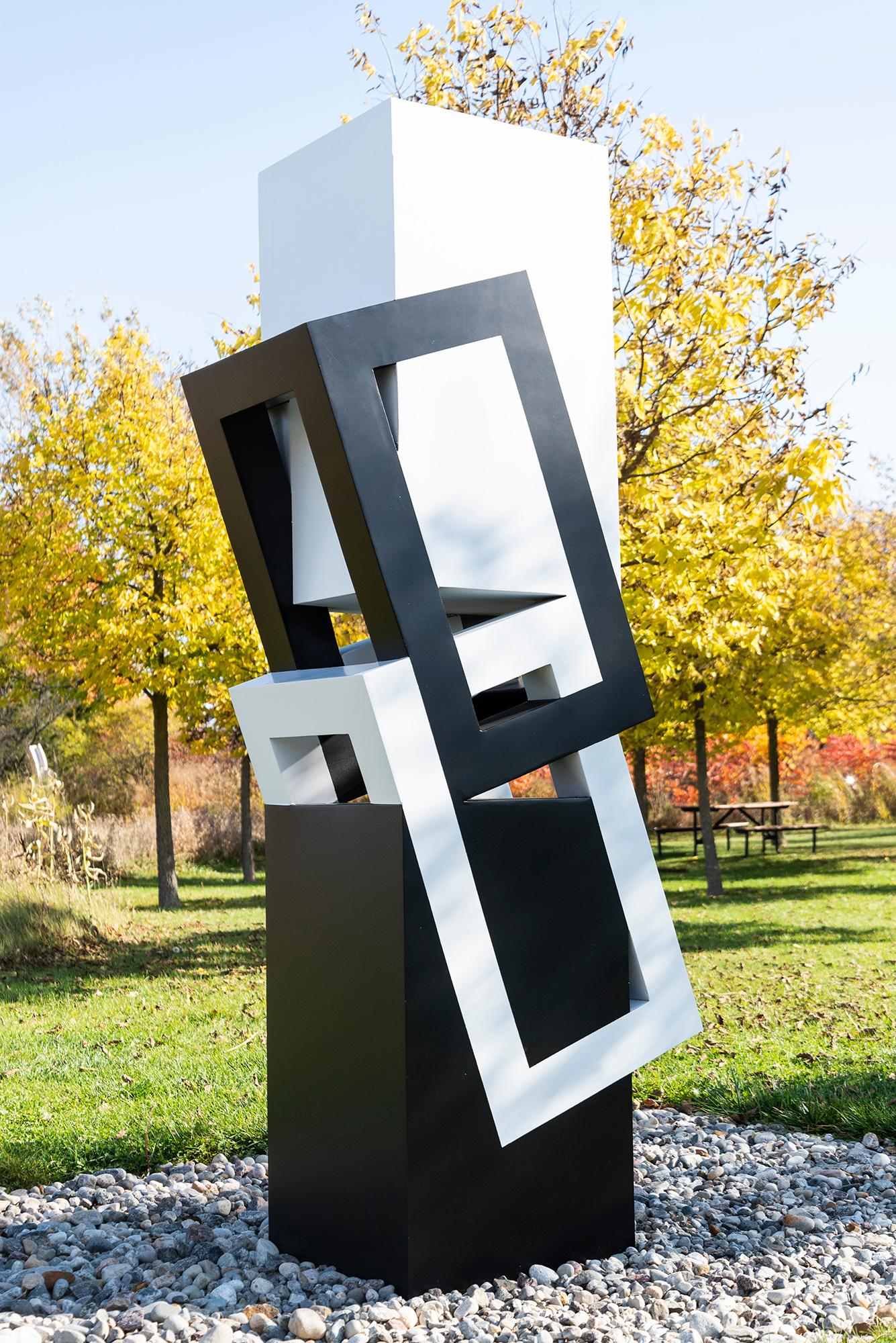 Paradox - negra, blanca, interior/exterior, contemporánea, escultura de acero inoxidable - Sculpture de Ferhat Özgür Görel