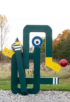 Woman With 3 Snakes - abstract, contemporary, outdoor stainless steel sculpture