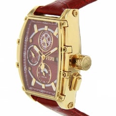 Feri Stainless Steel Gold Tone Metal Red Dial Wristwatch
