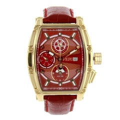 Feri Stainless Steel Gold Tone Metal Red Dial Wristwatch 