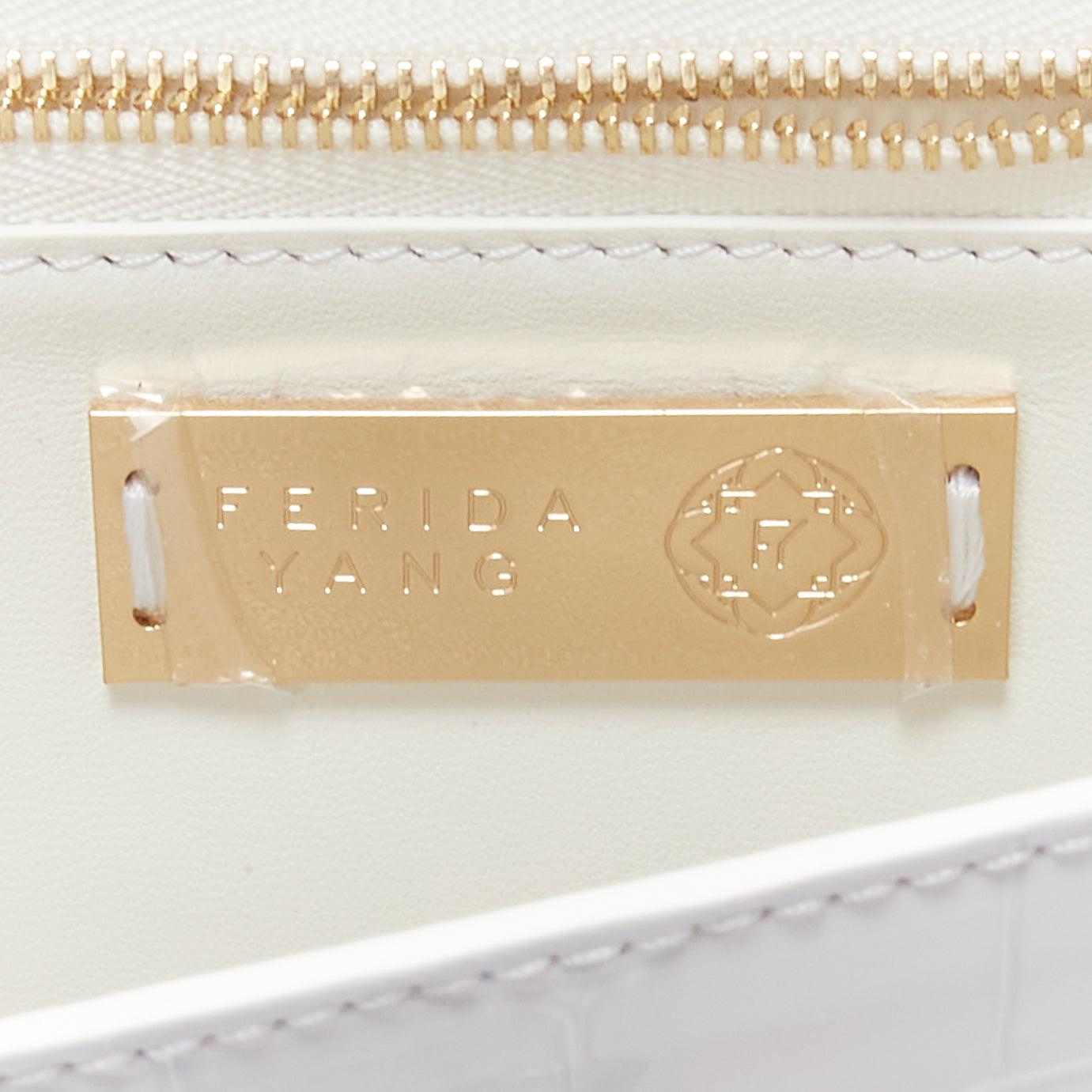 FERIDA YANG Bespoke white matte scaled leather gold buckle long flap clutch For Sale 6