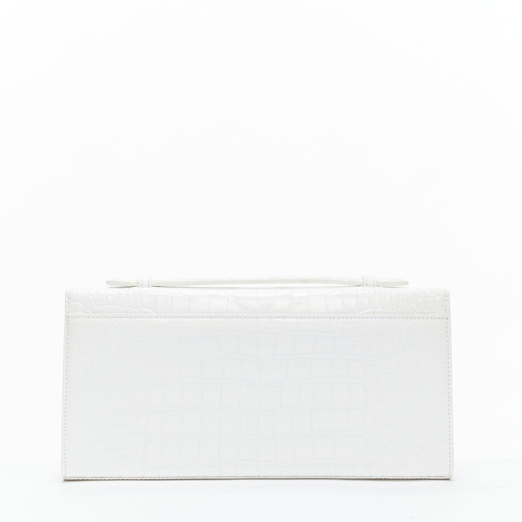 FERIDA YANG Bespoke white matte scaled leather gold buckle long flap clutch For Sale 1