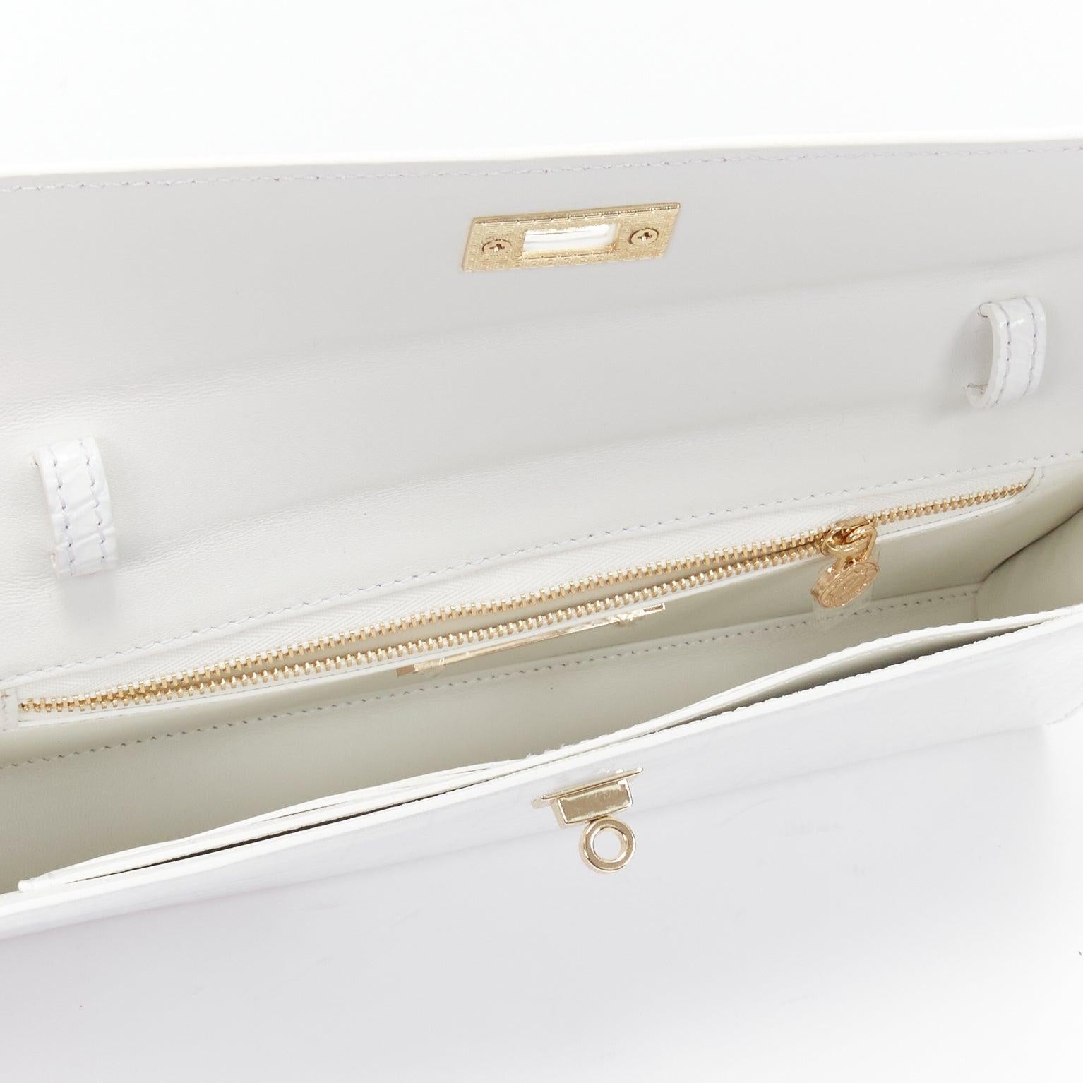 FERIDA YANG Bespoke white matte scaled leather gold buckle long flap clutch For Sale 5